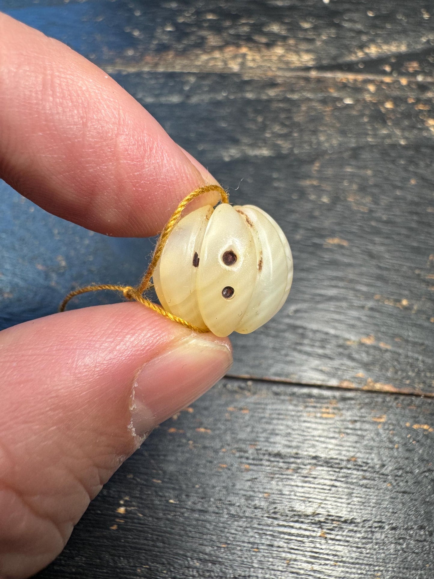 Tibetan Carved Shell Bead Pendant – Fish Bone Style Conch Bead, Handmade Pumpkin Shape Bead, Himalayan Amulet Component