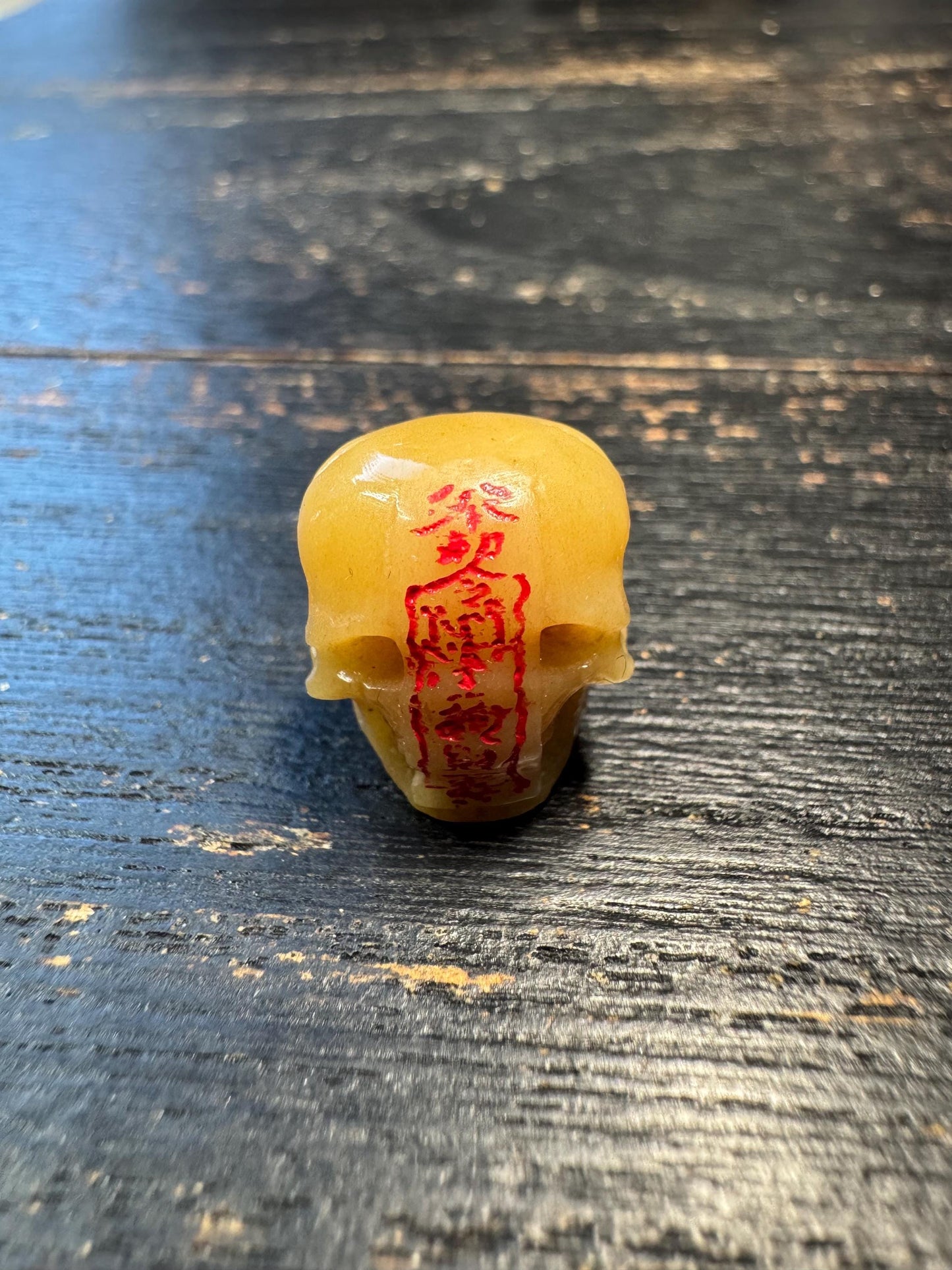 Tibetan Yak Bone Skull Bead Pendant – Hand Carved Kapala Amulet with Red Mantra, Himalayan Ritual Talisman, Vintage Style