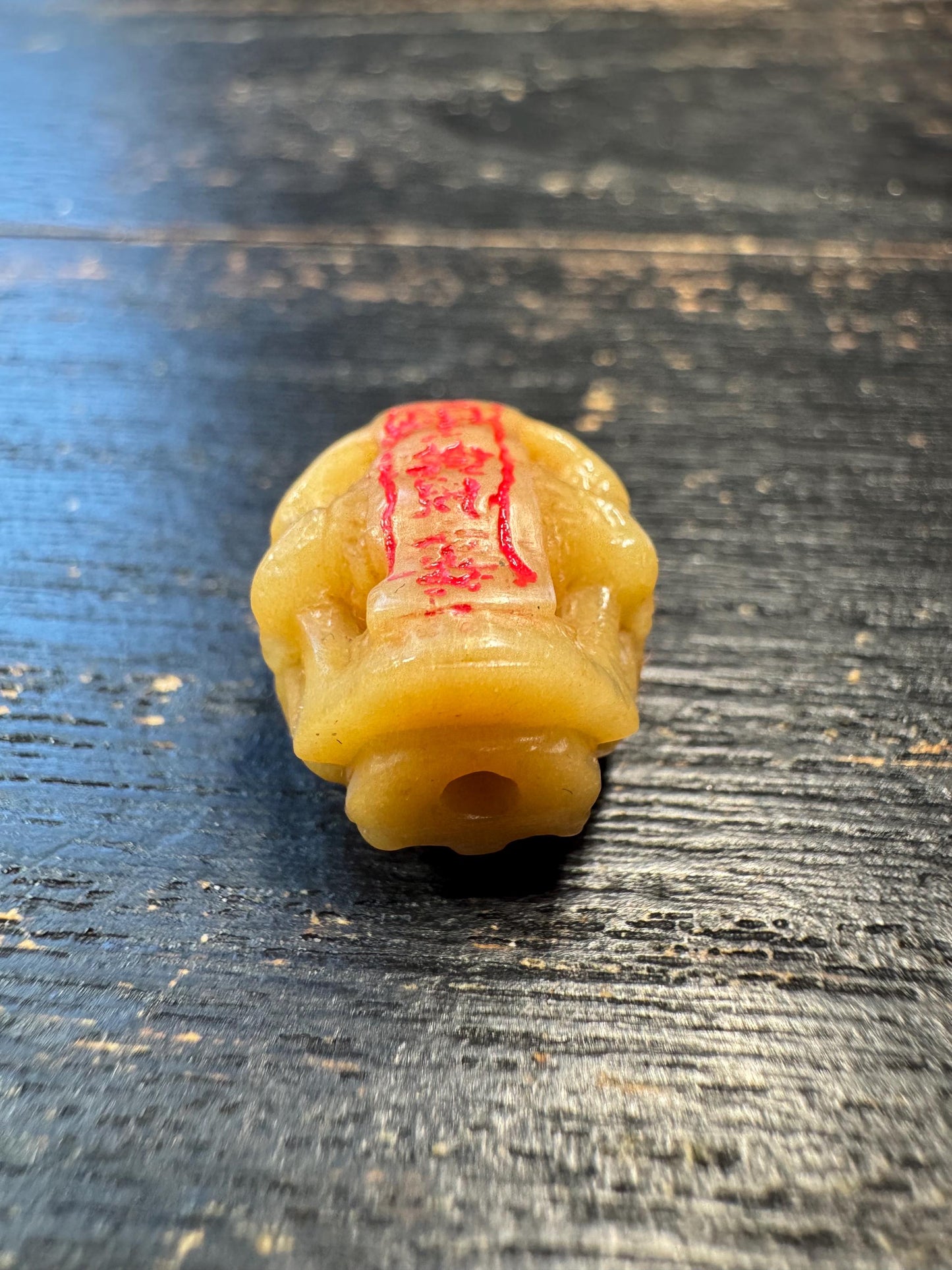 Tibetan Yak Bone Skull Bead Pendant – Hand Carved Kapala Amulet with Red Mantra, Himalayan Ritual Talisman, Vintage Style