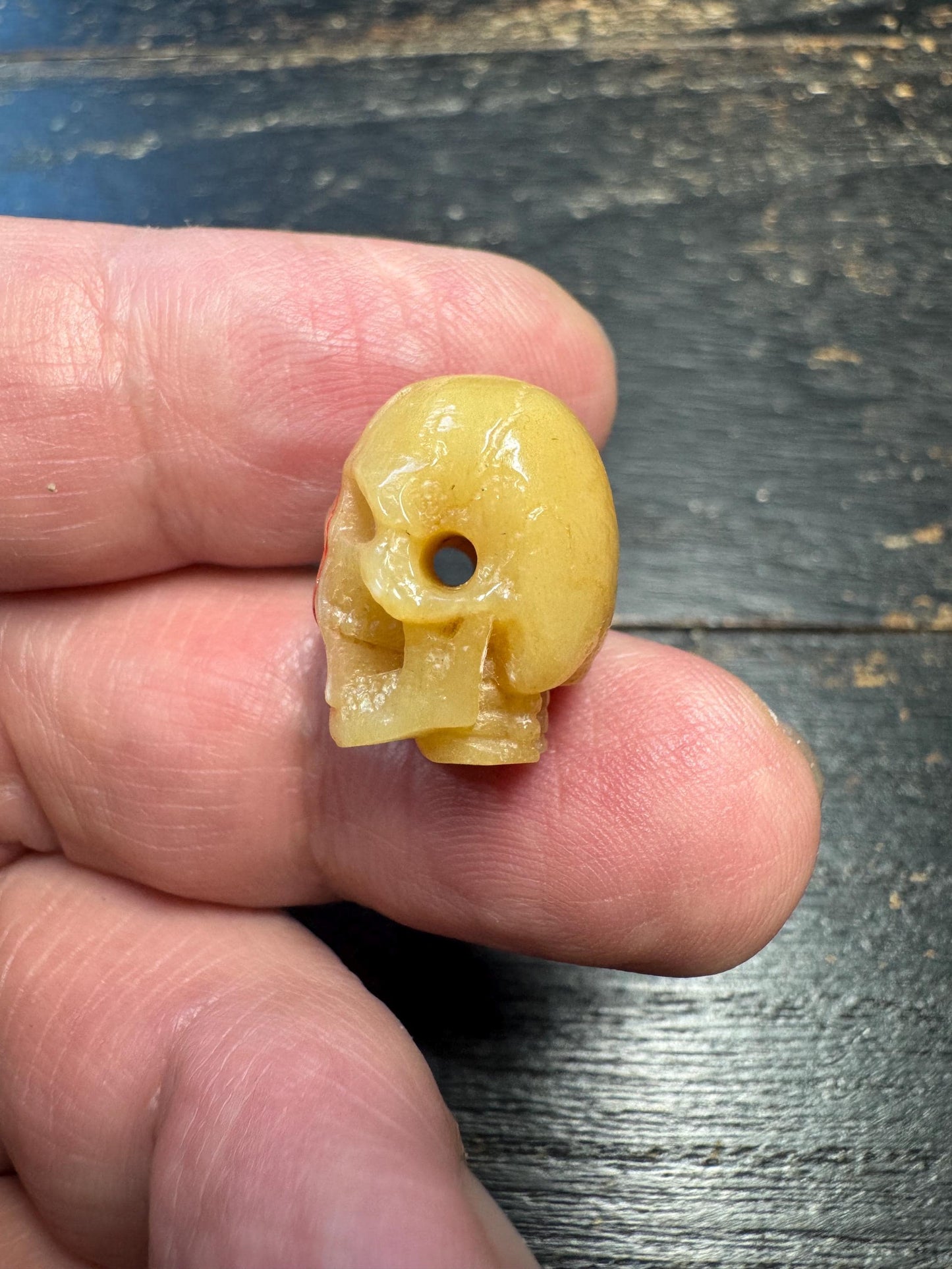 Tibetan Yak Bone Skull Bead Pendant – Hand Carved Kapala Amulet with Red Mantra, Himalayan Ritual Talisman, Vintage Style