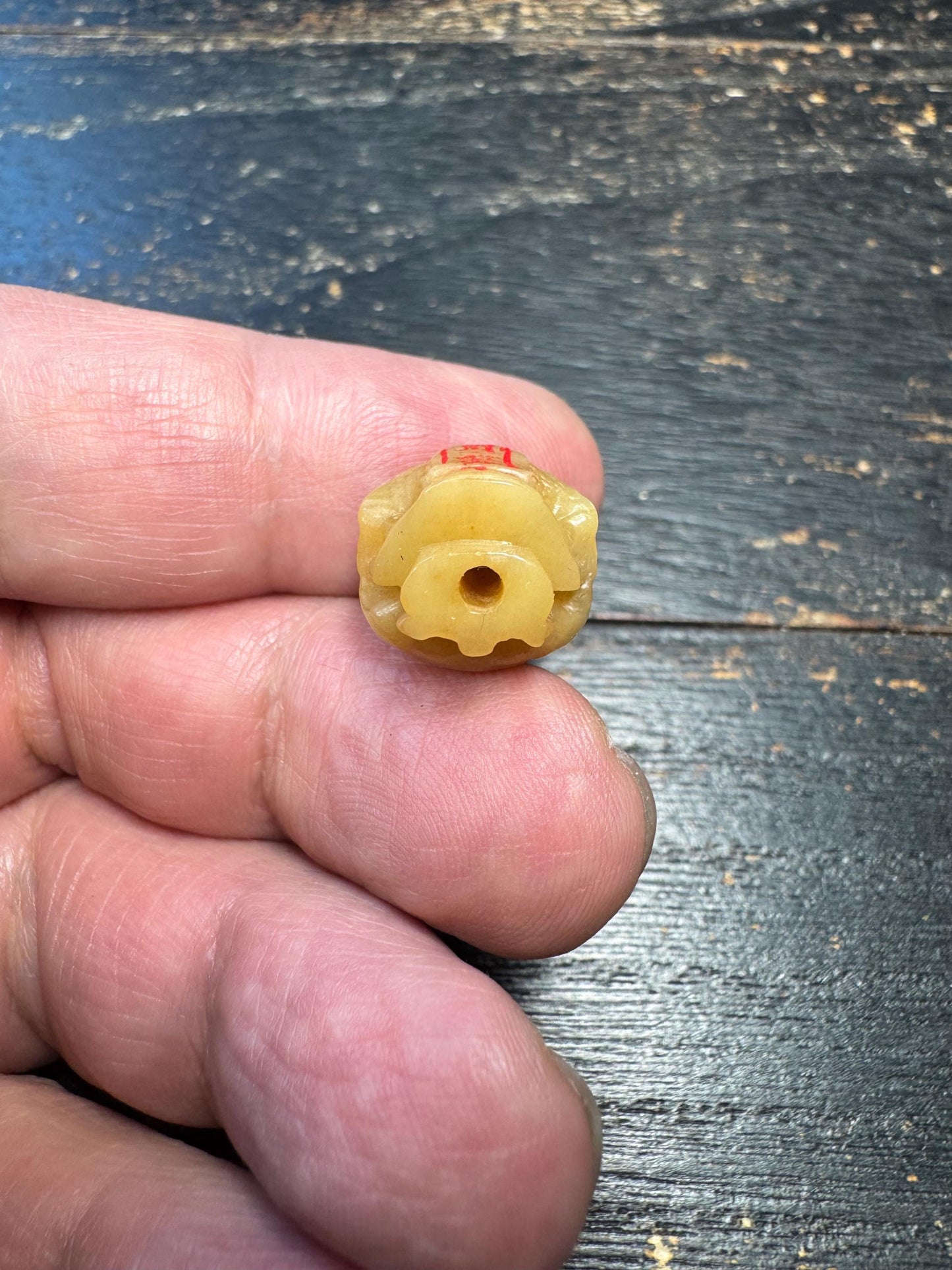 Tibetan Yak Bone Skull Bead Pendant – Hand Carved Kapala Amulet with Red Mantra, Himalayan Ritual Talisman, Vintage Style