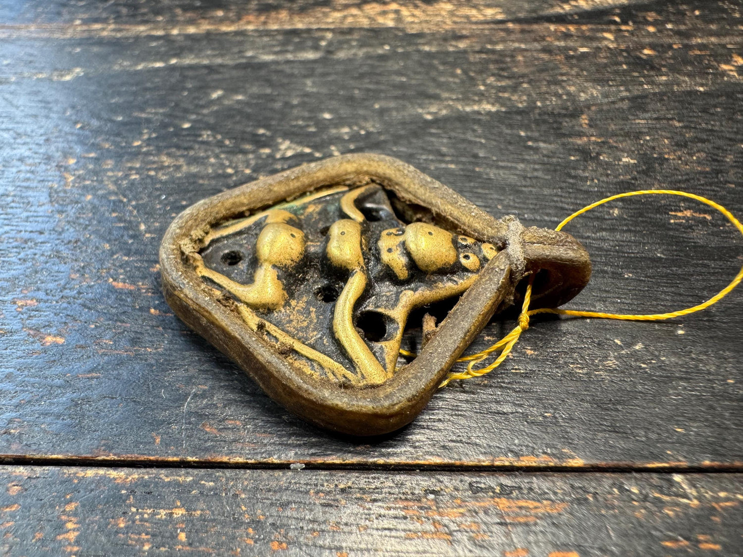 Antique Tibetan Garuda Amulet Pendant – Brass & Leather Protective Talisman, Himalayan Bird Deity Charm, Vintage Ritual Pendant