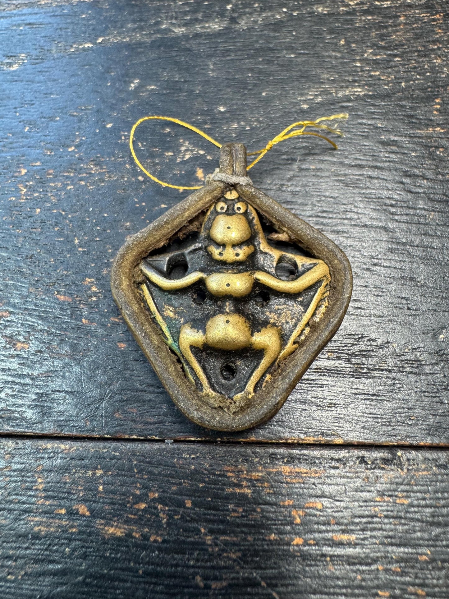 Antique Tibetan Garuda Amulet Pendant – Brass & Leather Protective Talisman, Himalayan Bird Deity Charm, Vintage Ritual Pendant