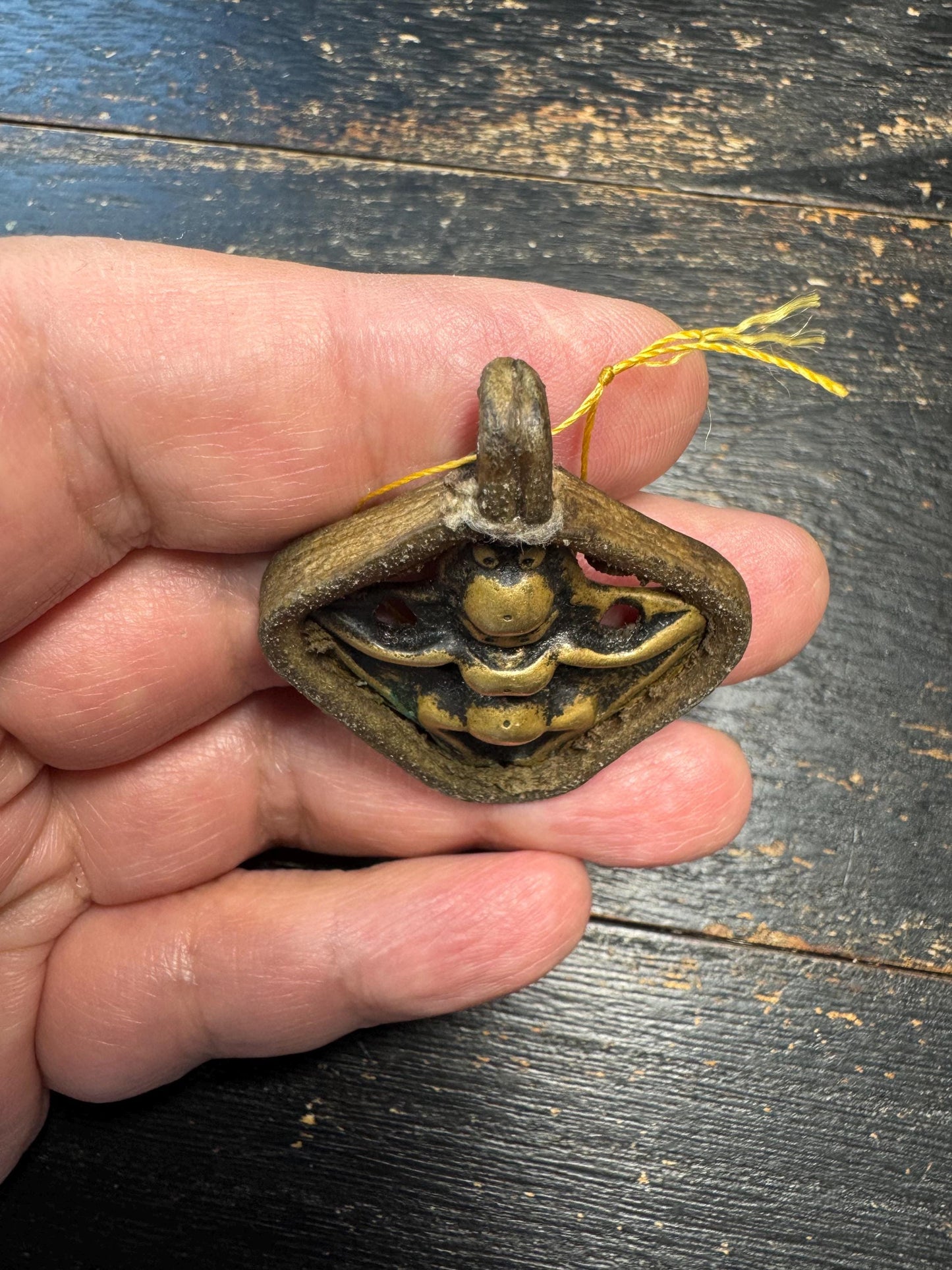 Antique Tibetan Garuda Amulet Pendant – Brass & Leather Protective Talisman, Himalayan Bird Deity Charm, Vintage Ritual Pendant