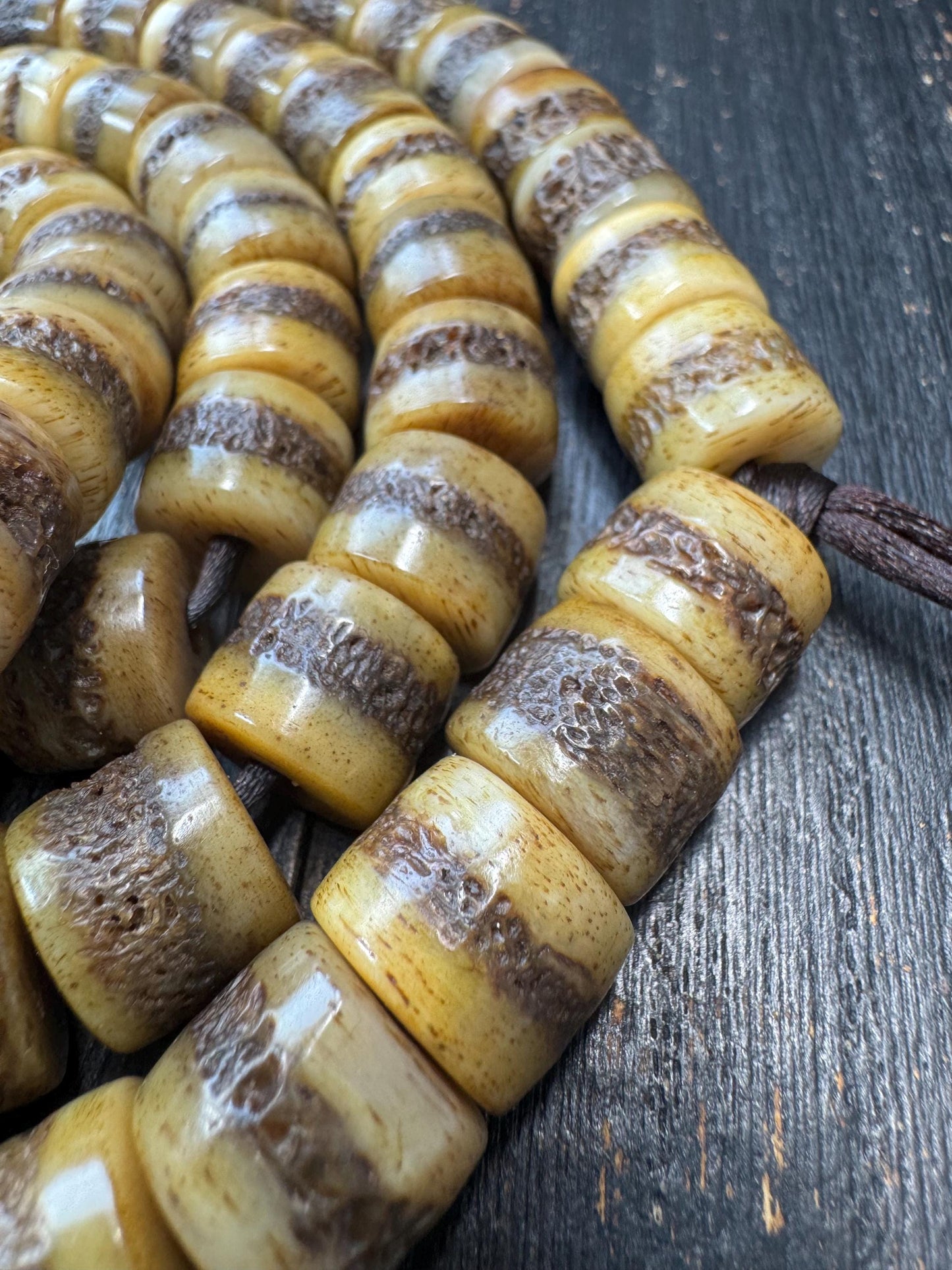 Large Yak Bone Mala Beads 14mm – Tibetan Style Prayer Beads Necklace 46 Inches – Natural Bone Spacer Beads Strand – Handmade Buddhist Mala