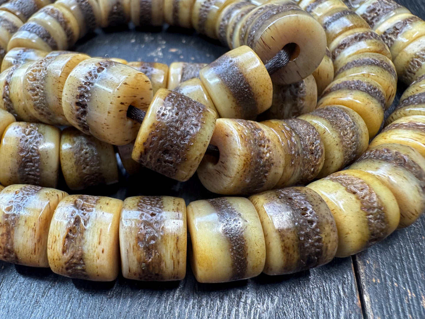 Large Yak Bone Mala Beads 14mm – Tibetan Style Prayer Beads Necklace 46 Inches – Natural Bone Spacer Beads Strand – Handmade Buddhist Mala