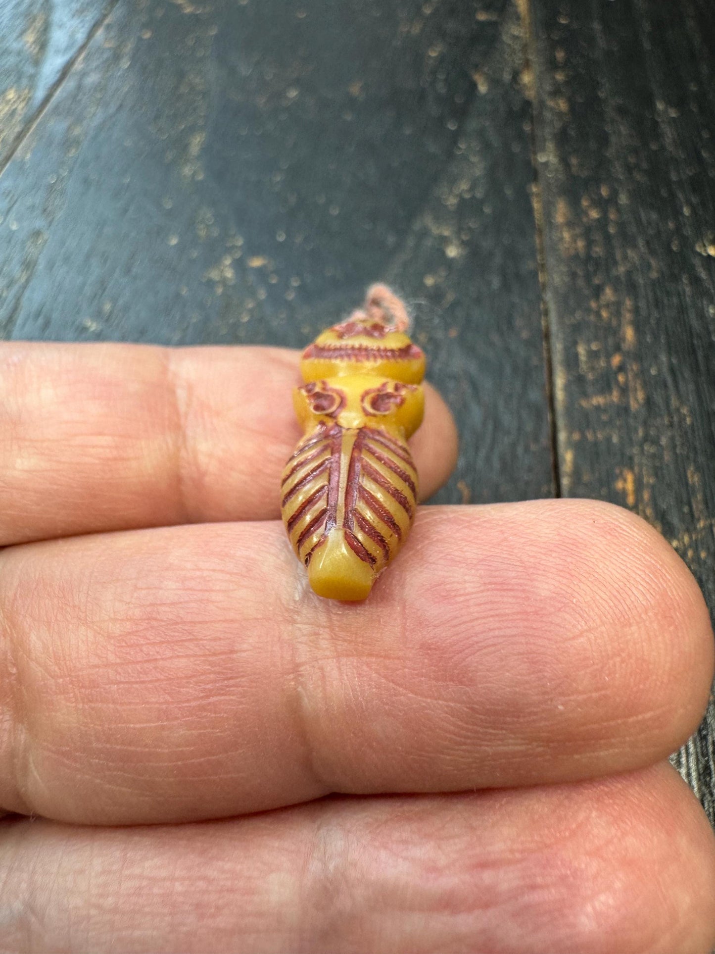 Tibetan Yak Bone Skull Bead – Hand Carved Citipati Style – Om Mani Padme Hum Mantra – Small Buddhist Pendant / Mala Bead