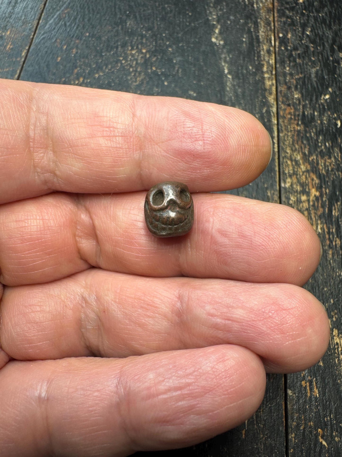 Vintage Tibetan Brass Skull Bead | Buddhist Mala Spacer Bead | Himalayan Amulet Talisman