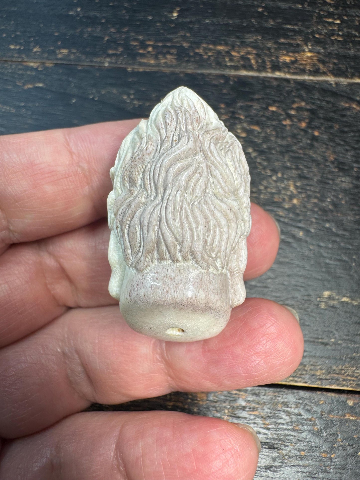 Hand Carved Deer Antler Wrathful Face Pendant, Tibetan Protector Deity Head, Himalayan Spiritual Amulet, Tribal Bone Carving
