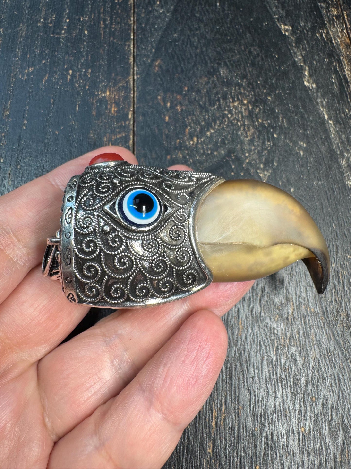 Handcrafted Horn Pendant with Brass Cap, Tribal Eagle Beak Design, Statement Talisman Necklace, Vintage Style Amulet