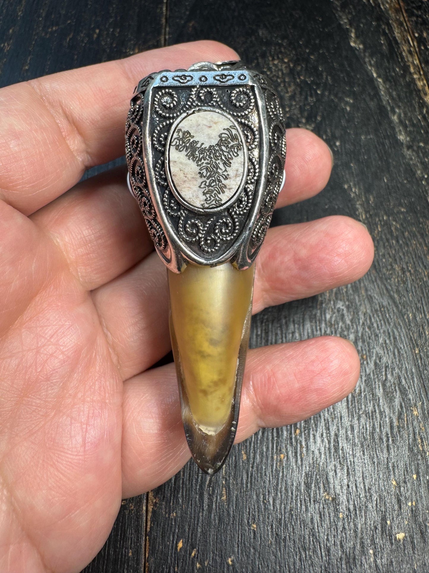 Handcrafted Horn Pendant with Brass Cap, Tribal Eagle Beak Design, Statement Talisman Necklace, Vintage Style Amulet