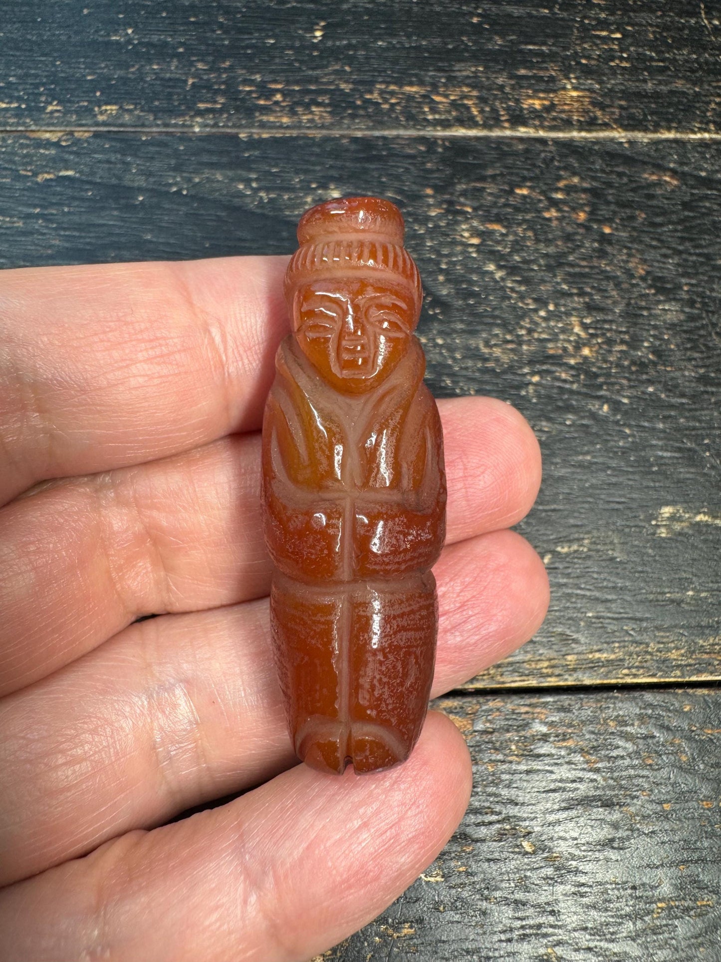 Hand Carved Carnelian Figurine Pendant, Red Agate Human Figure Bead, Tribal Style Stone Carving, Unique Collectible Charm