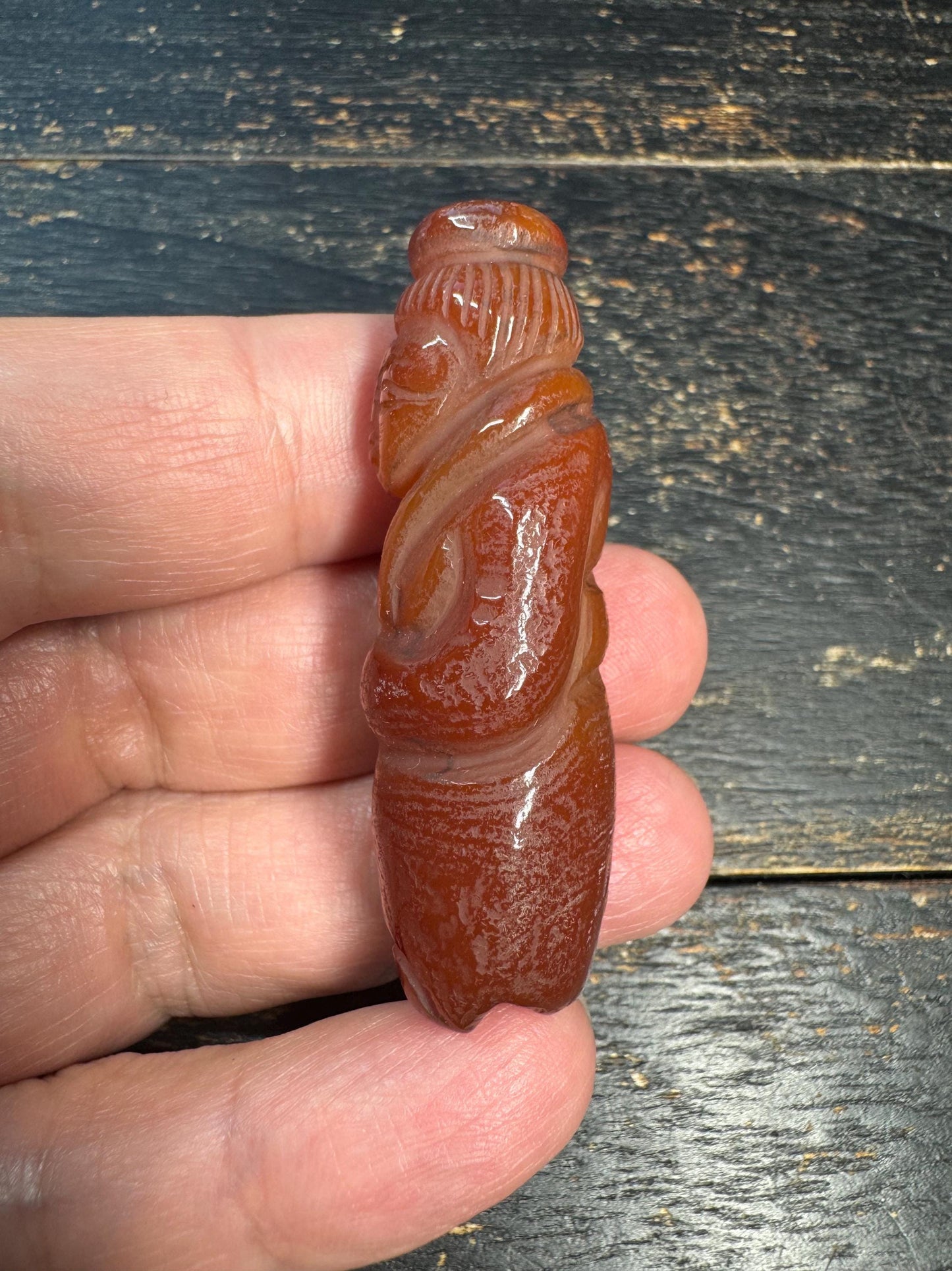 Hand Carved Carnelian Figurine Pendant, Red Agate Human Figure Bead, Tribal Style Stone Carving, Unique Collectible Charm