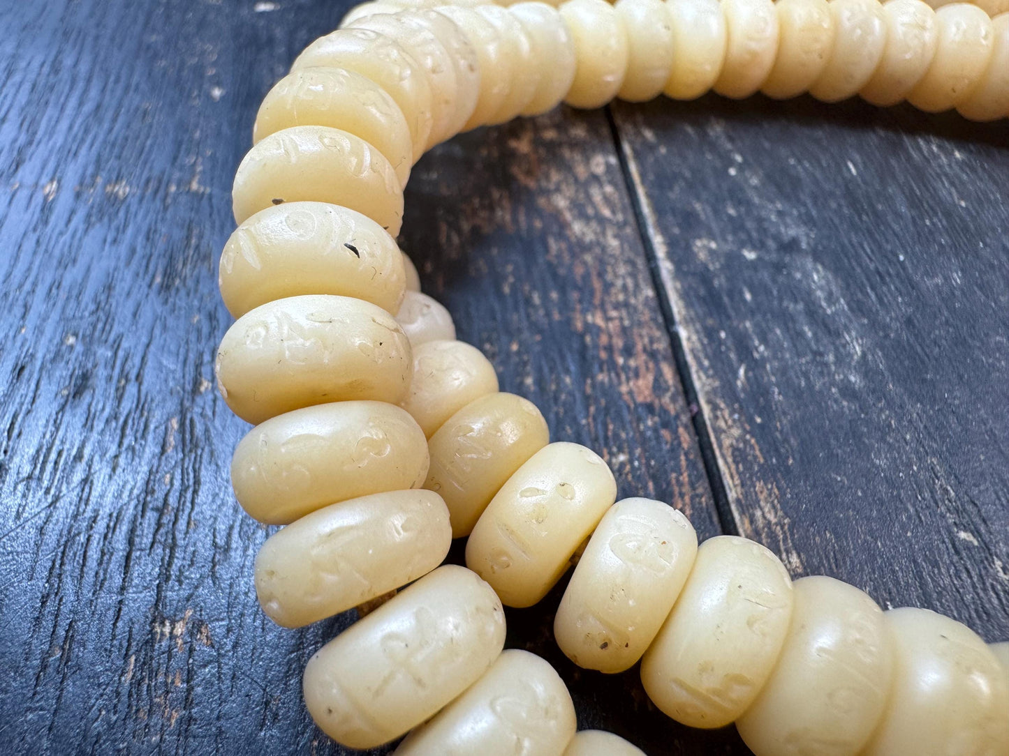 Tibetan Yak Bone Mala 108 Beads – Hand Carved Mantra Prayer Beads Necklace – Resin Accent Beads – Meditation Mala Necklace