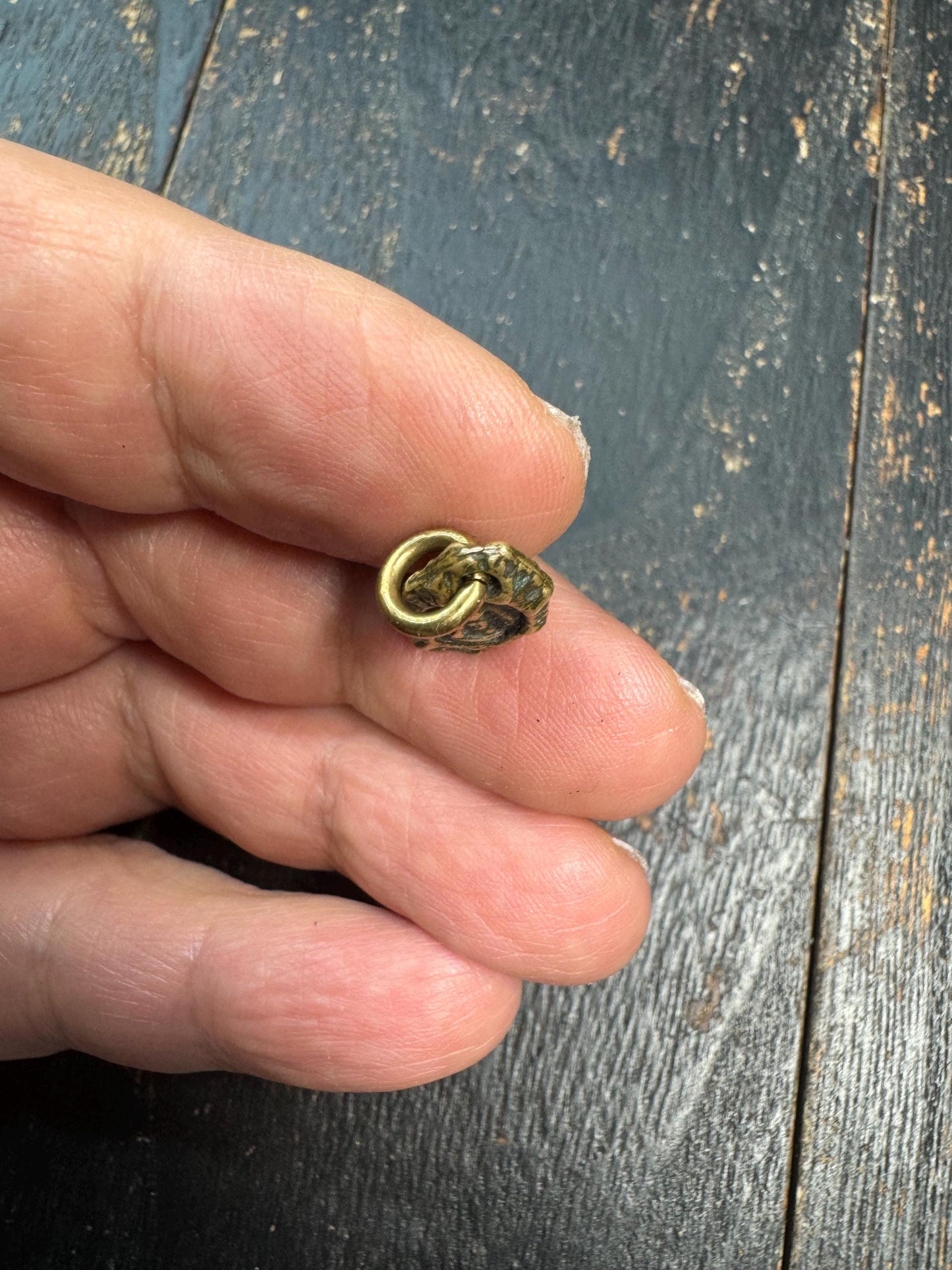 Mini Tibetan Brass Amulet Pendant – Double Sided Seed Symbol Charm – Antique Style Small Talisman Charm