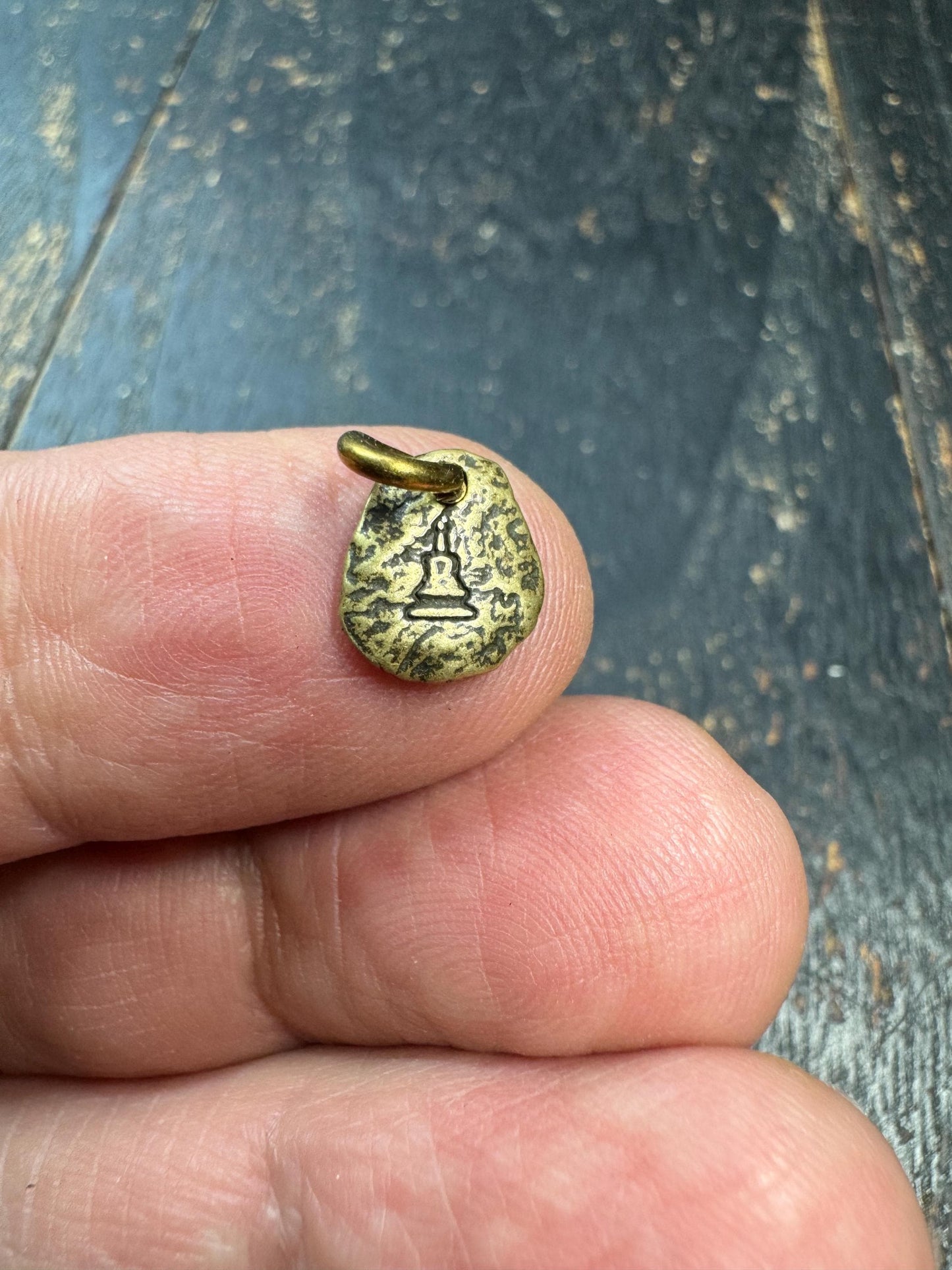 Mini Tibetan Brass Dharma Wheel Pendant – Double Sided Buddha Charm – Antique Style Small Spiritual Amulet