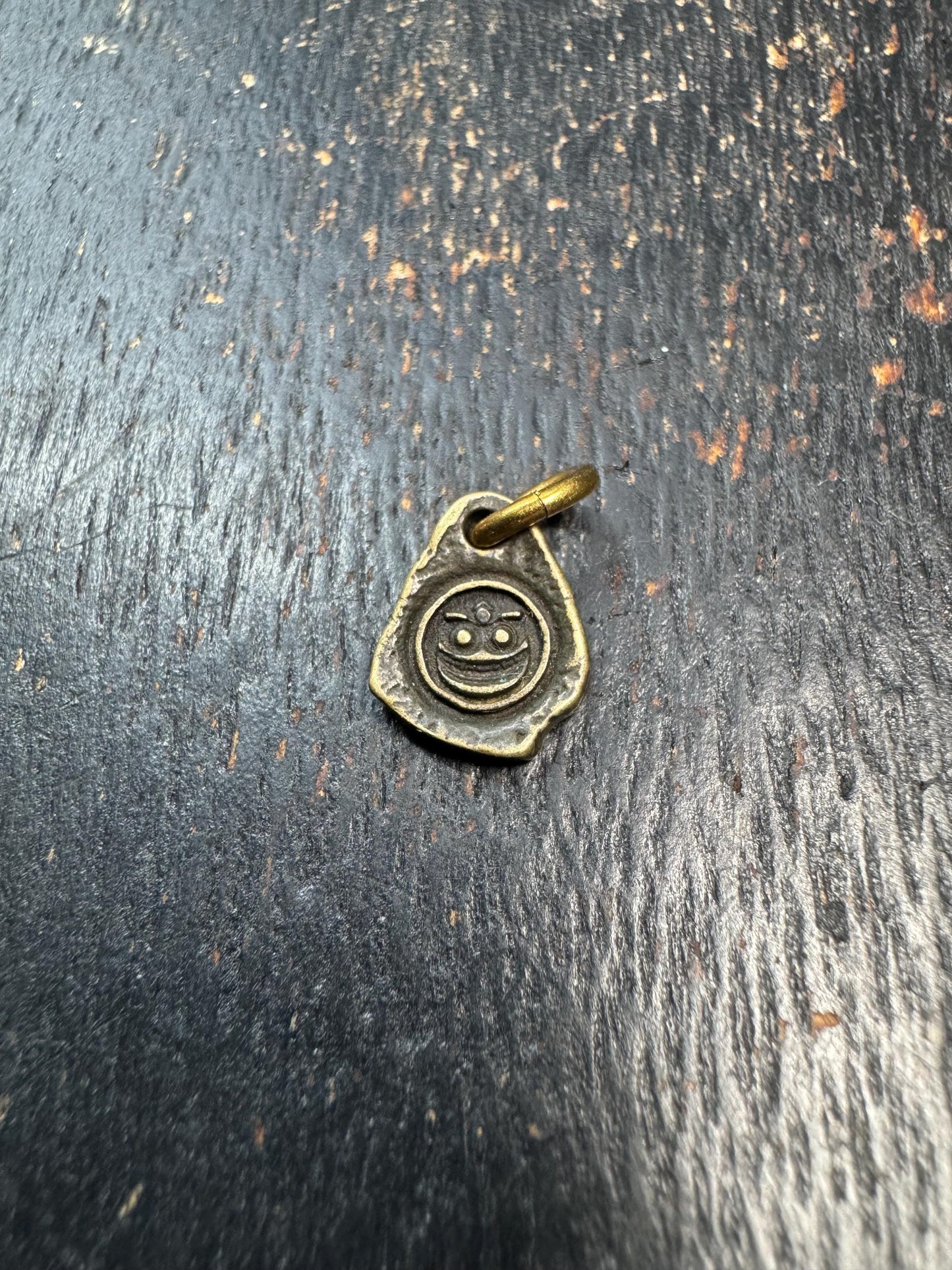 Mini Tibetan Brass Amulet Pendant – Double Sided Symbol Charm – Antique Style Small Spiritual Charm