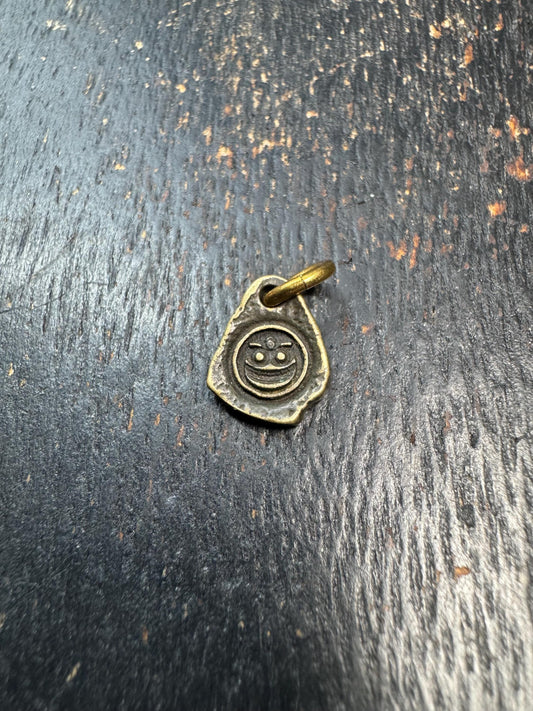 Mini Tibetan Brass Amulet Pendant – Double Sided Symbol Charm – Antique Style Small Spiritual Charm