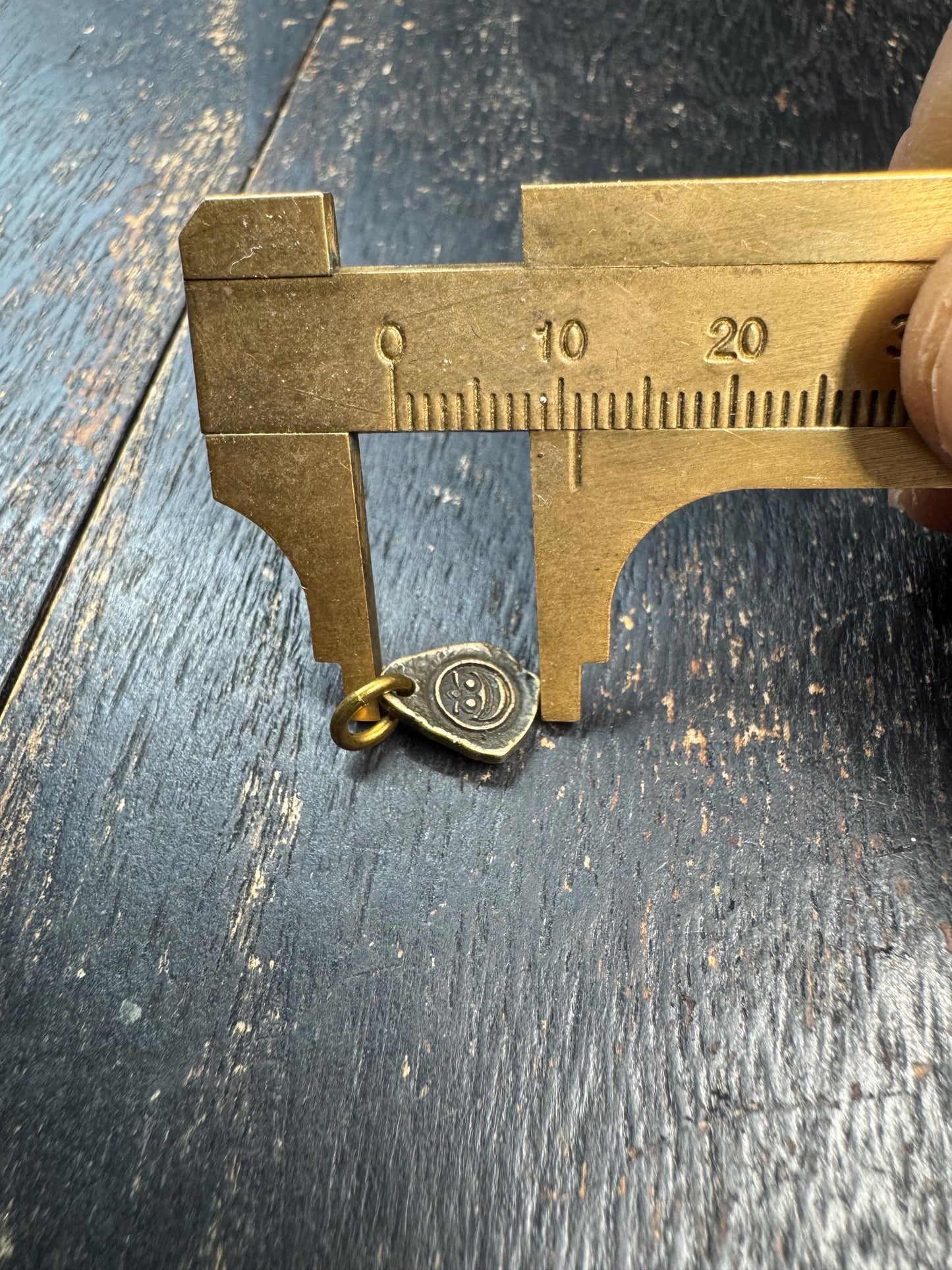 Mini Tibetan Brass Amulet Pendant – Double Sided Symbol Charm – Antique Style Small Spiritual Charm