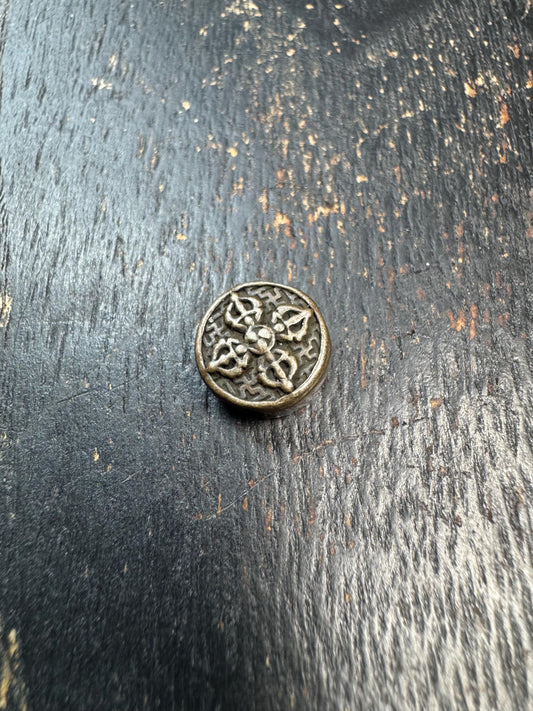 Tibetan Brass Spacer Bead – Vajra Symbol Round Bead – Antique Style Mala Bead – Jewelry Making Supply