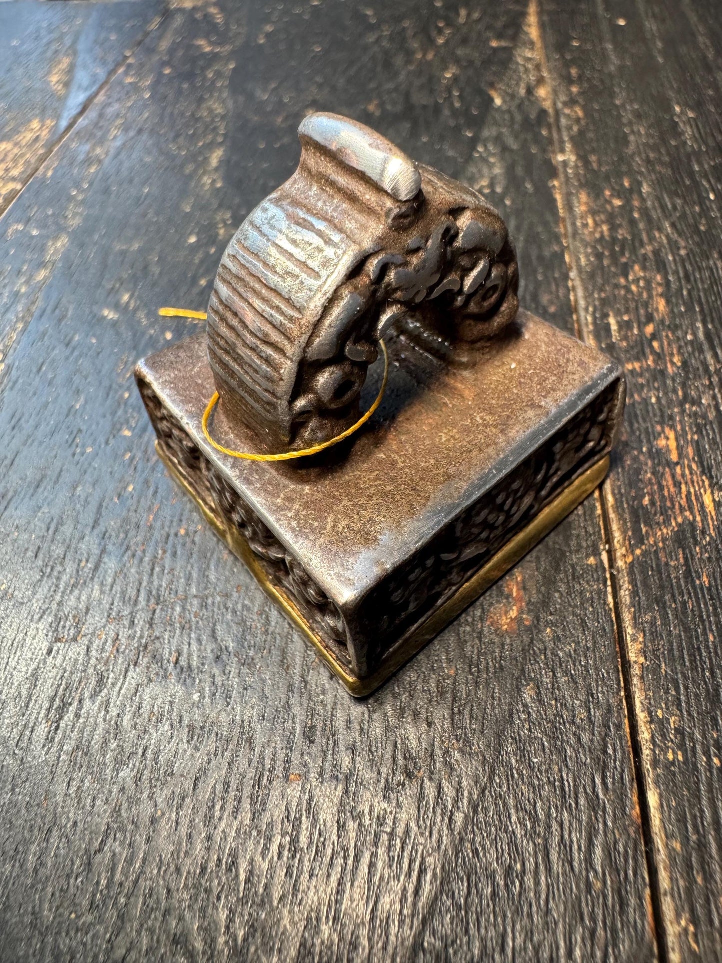 Vintage Tibetan Ritual Seal Stamp – Khyung Bird Handle, Iron Metal Buddhist Script Chop, Himalayan Antique Style Seal