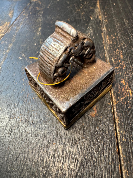 Vintage Tibetan Ritual Seal Stamp – Khyung Bird Handle, Iron Metal Buddhist Script Chop, Himalayan Antique Style Seal