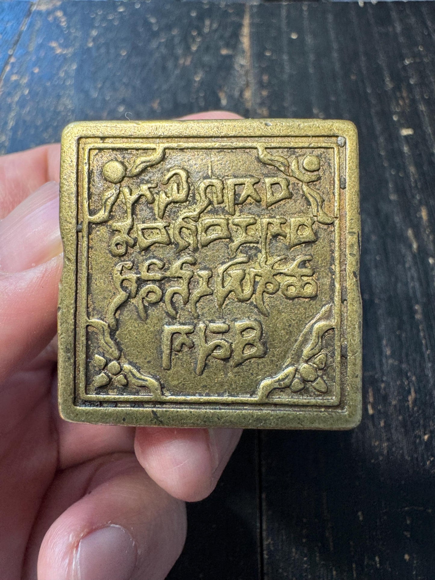 Vintage Tibetan Ritual Seal Stamp – Khyung Bird Handle, Iron Metal Buddhist Script Chop, Himalayan Antique Style Seal
