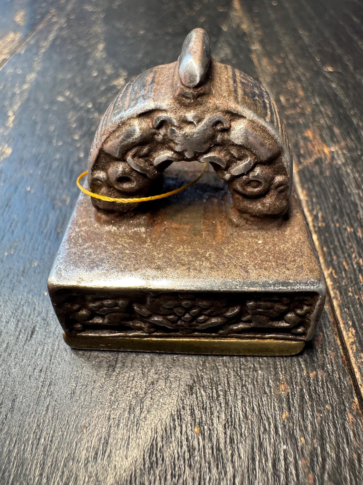 Vintage Tibetan Ritual Seal Stamp – Khyung Bird Handle, Iron Metal Buddhist Script Chop, Himalayan Antique Style Seal