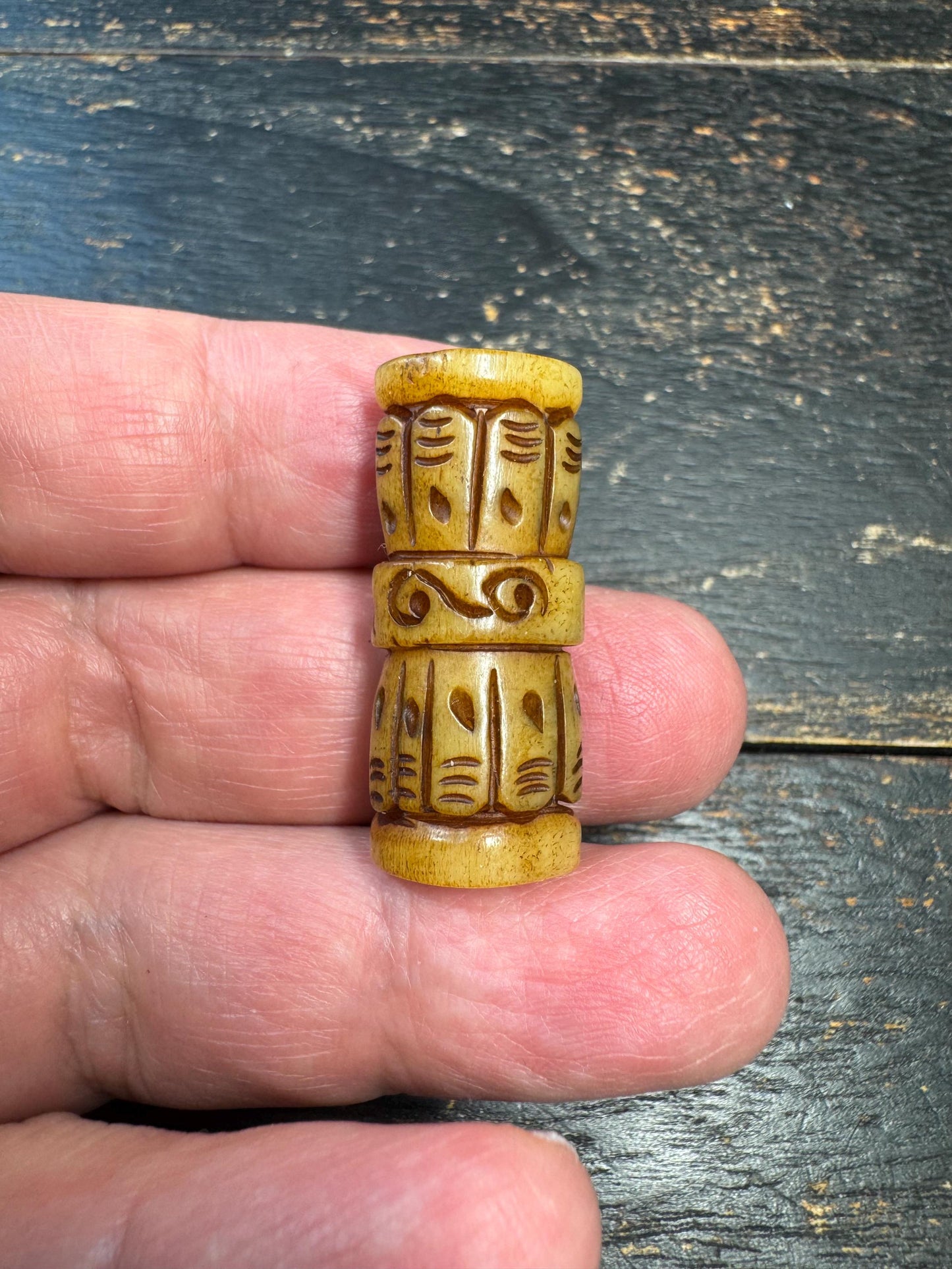 Hand Carved Yak Bone Vajra Guru Bead, Tibetan Dorje Center Bead, Tribal Carved Mala Bead, Buddhist Jewelry Supply