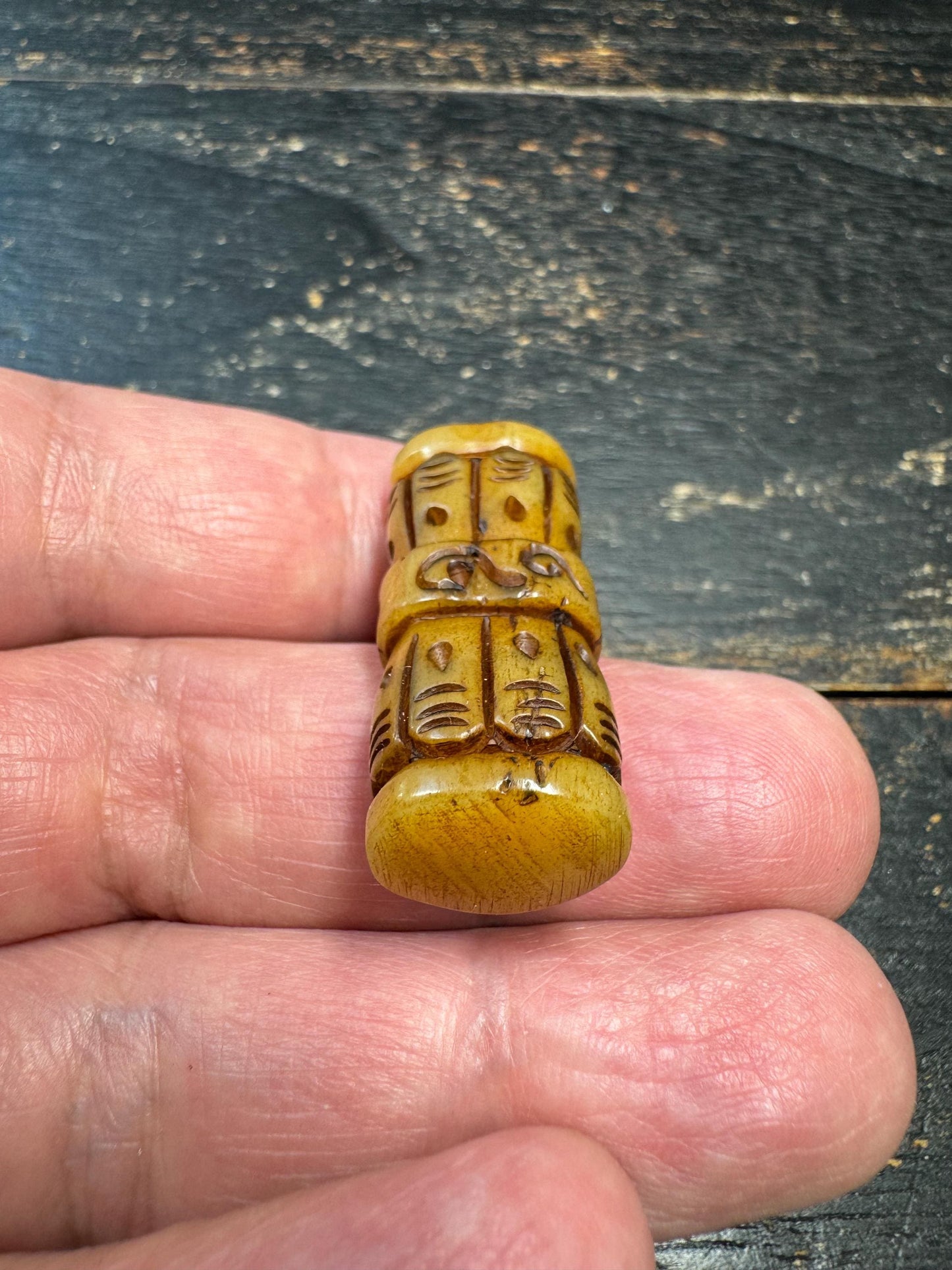 Hand Carved Yak Bone Vajra Guru Bead, Tibetan Dorje Center Bead, Tribal Carved Mala Bead, Buddhist Jewelry Supply
