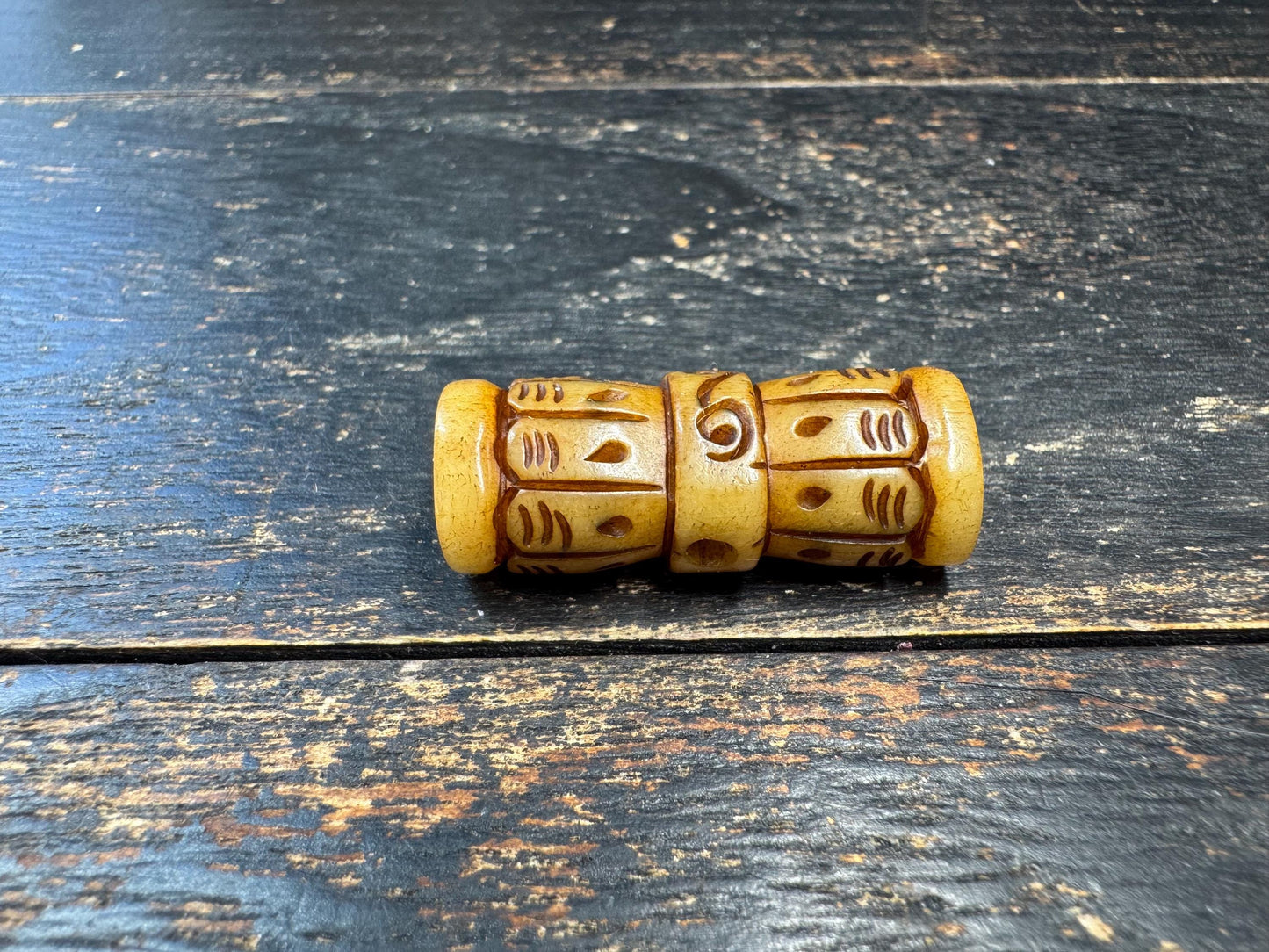 Hand Carved Yak Bone Vajra Guru Bead, Tibetan Dorje Center Bead, Tribal Carved Mala Bead, Buddhist Jewelry Supply