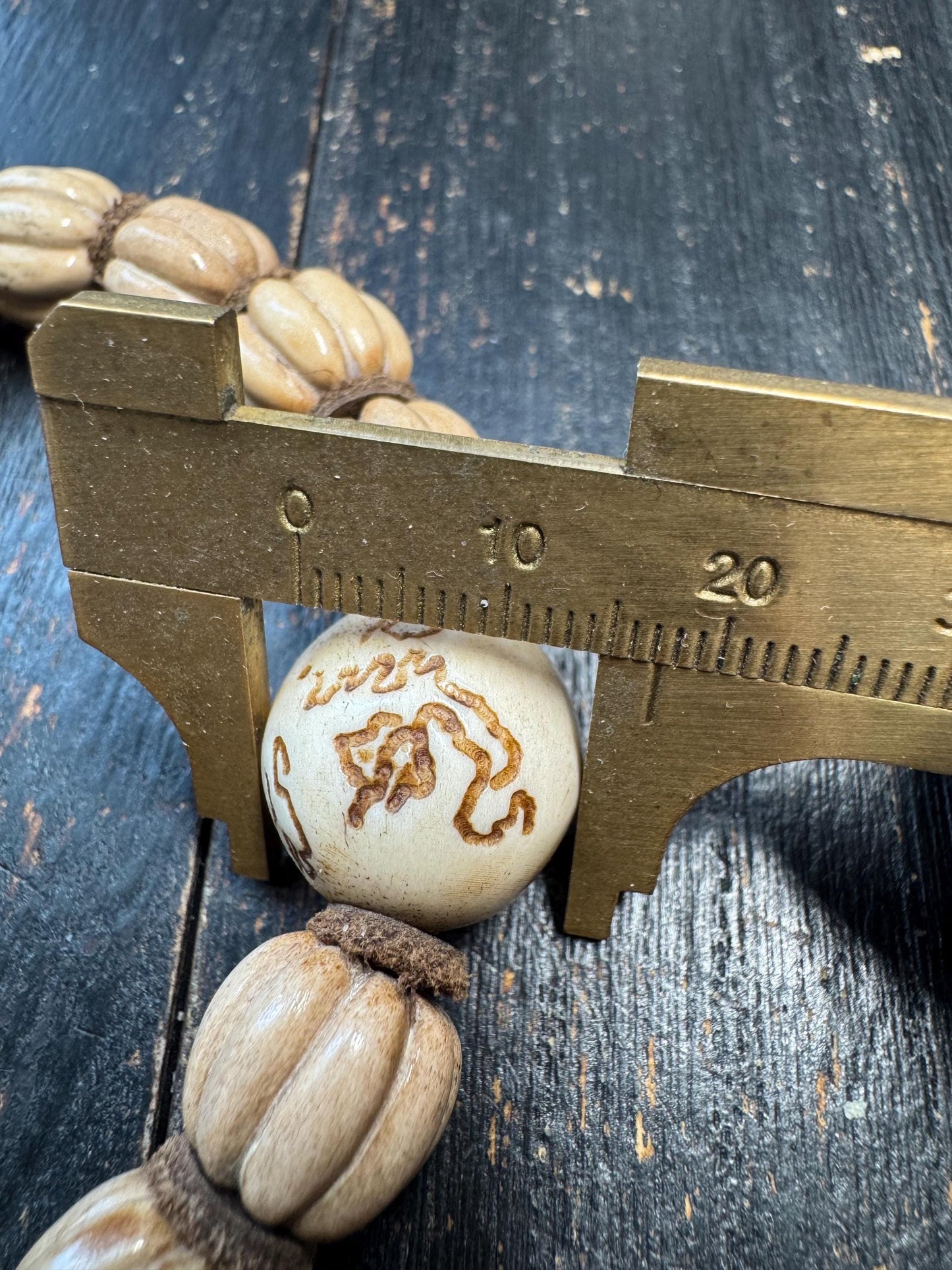 Hand Carved Deer Antler Pumpkin Bead Bracelet | Natural Bone Bead Bracelet | Rustic Artisan Jewelry | Skull Accent Bead | One of a Kind