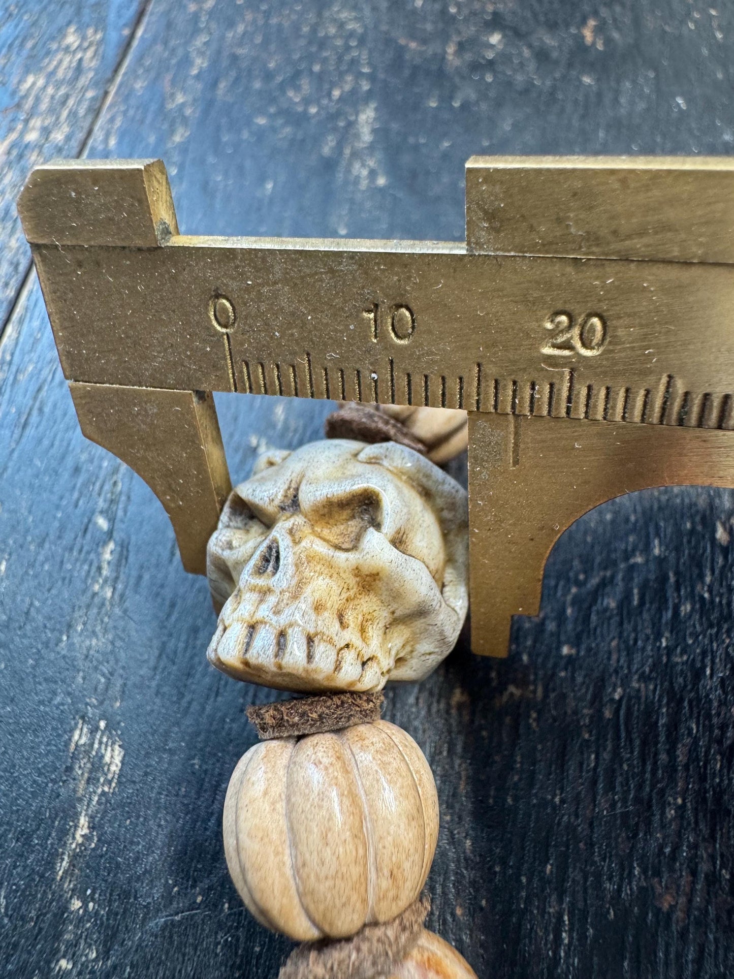 Hand Carved Deer Antler Pumpkin Bead Bracelet | Natural Bone Bead Bracelet | Rustic Artisan Jewelry | Skull Accent Bead | One of a Kind