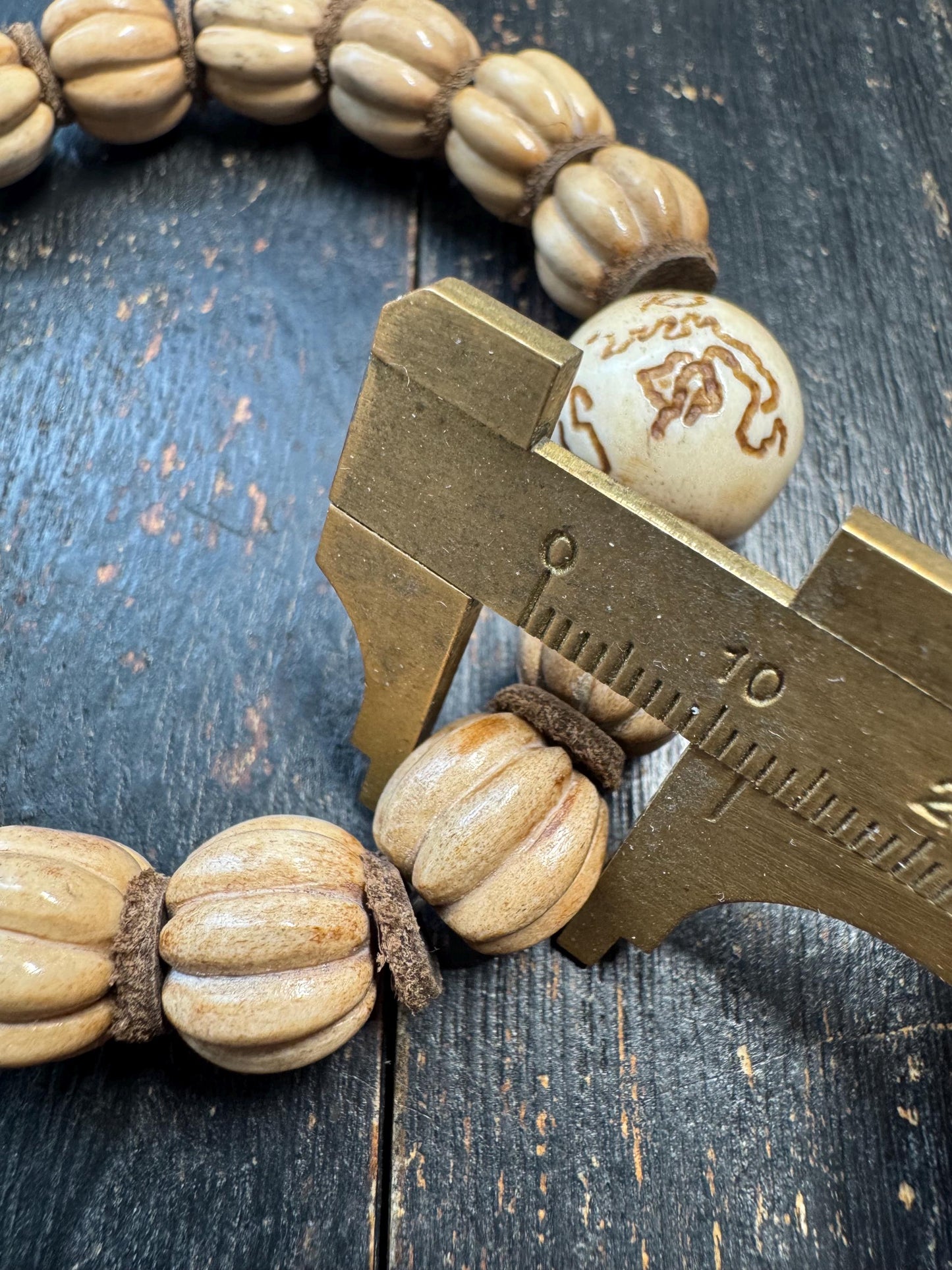 Hand Carved Deer Antler Pumpkin Bead Bracelet | Natural Bone Bead Bracelet | Rustic Artisan Jewelry | Skull Accent Bead | One of a Kind