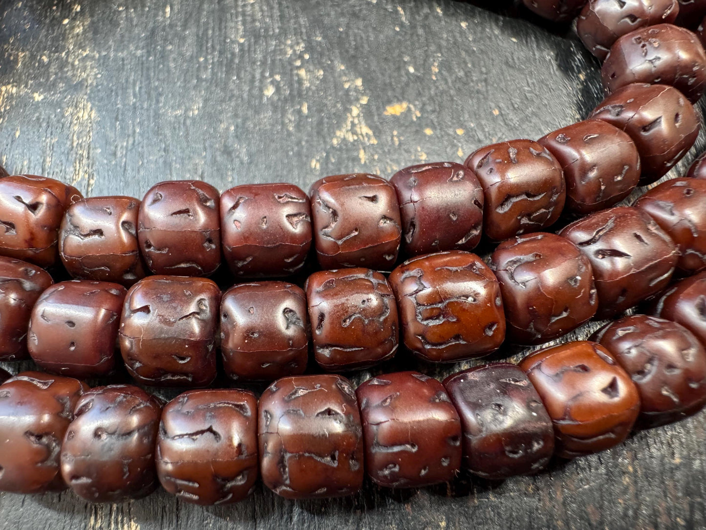 107 Rudraksha Mala Necklace, 9mm Dark Aged Rudraksha Beads, 32 Inches Meditation Prayer Beads, Vintage Patina Buddhist Hindu Mala