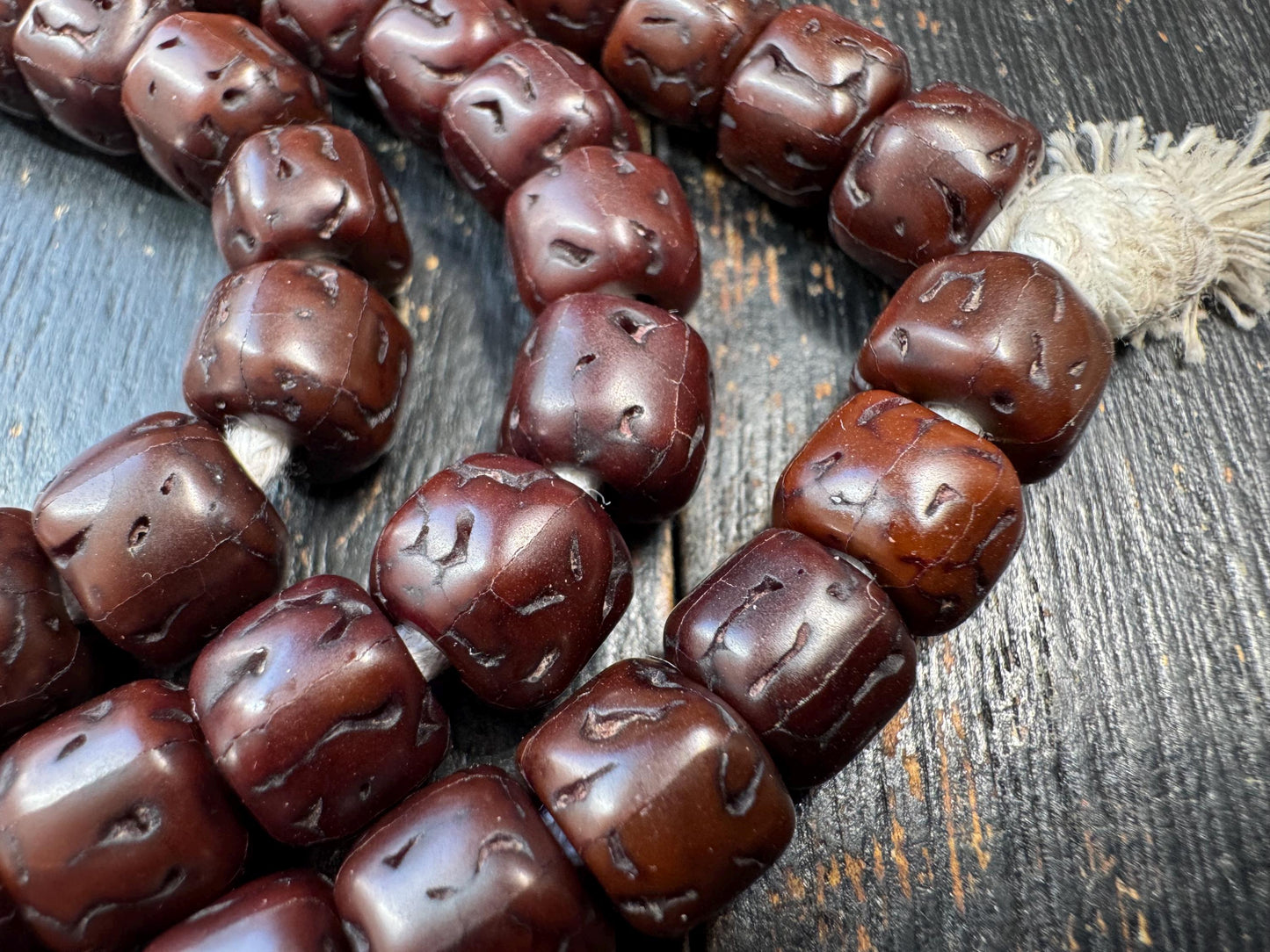 107 Rudraksha Mala Necklace, 9mm Dark Aged Rudraksha Beads, 32 Inches Meditation Prayer Beads, Vintage Patina Buddhist Hindu Mala