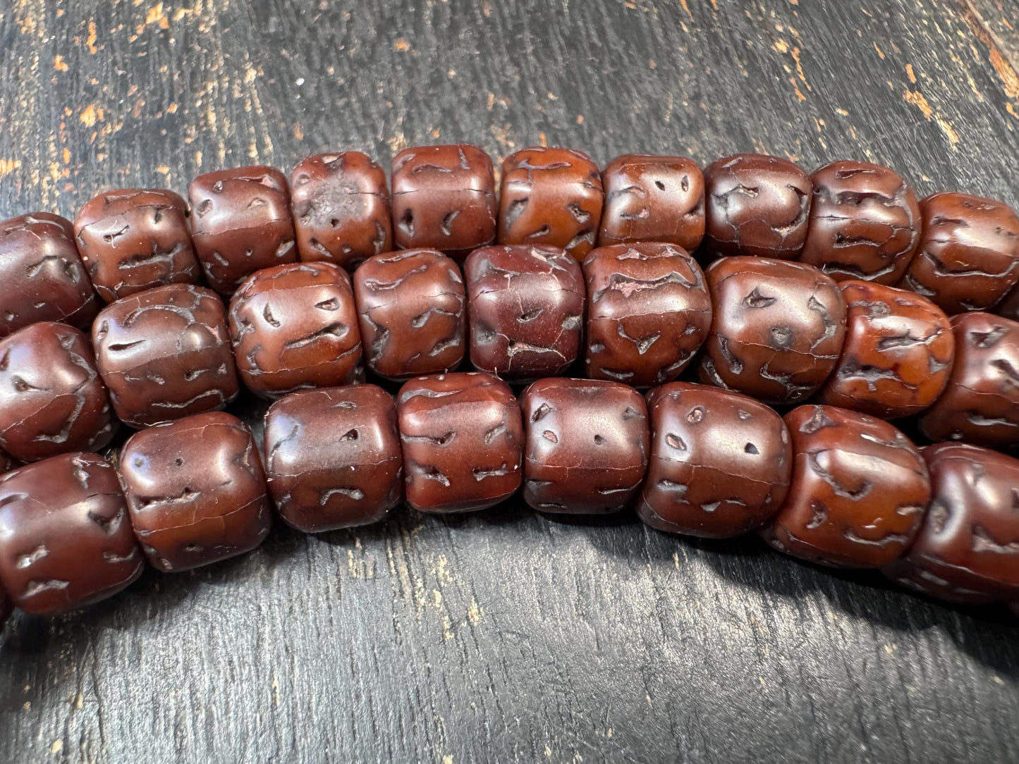 107 Rudraksha Mala Necklace, 9mm Dark Aged Rudraksha Beads, 32 Inches Meditation Prayer Beads, Vintage Patina Buddhist Hindu Mala