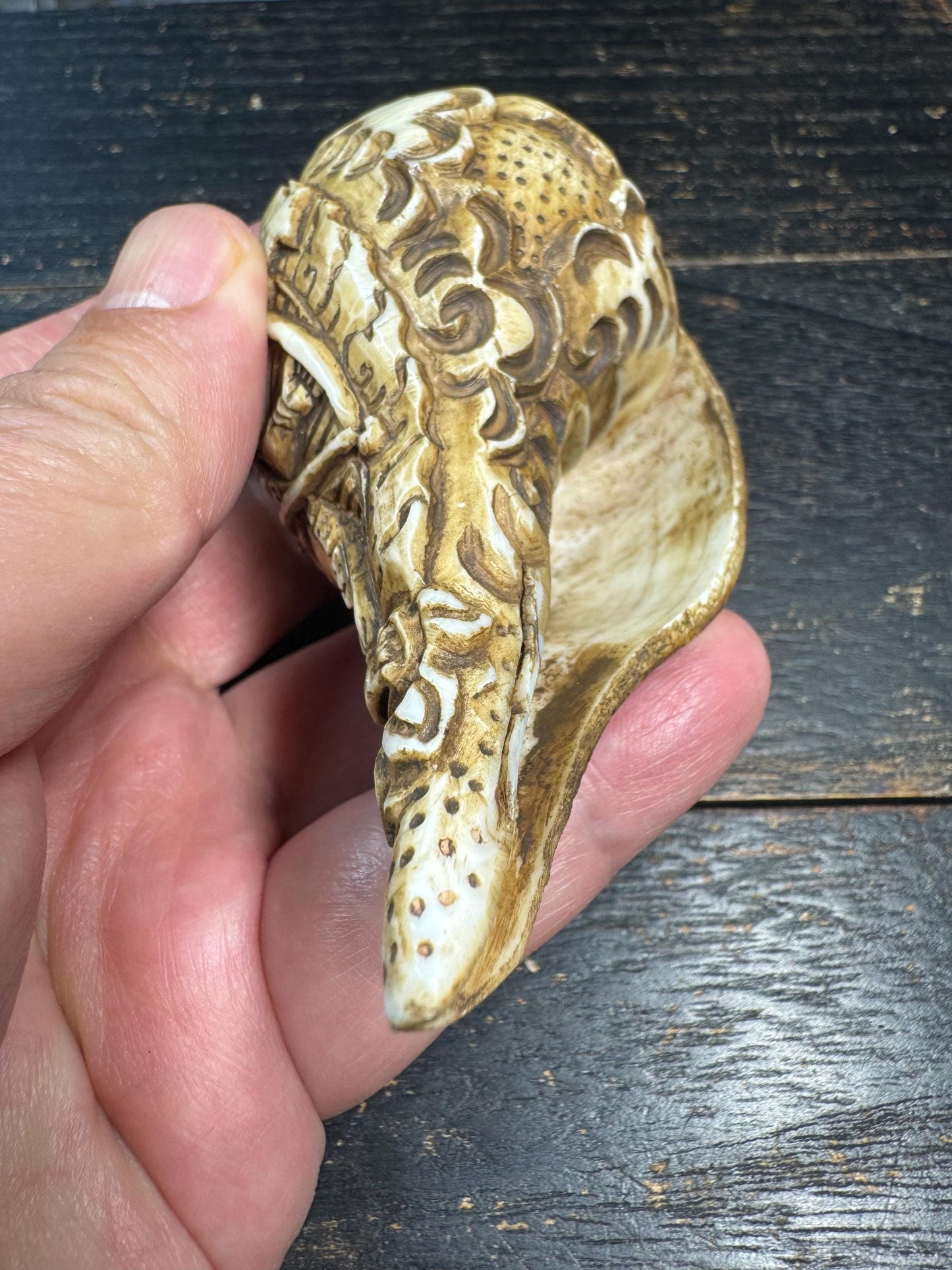 Hand Carved Tibetan Conch Shell Mahakala | Wrathful Deity Sculpture | Himalayan Buddhist Protector | Ritual Altar Decor | Rare Skull Form