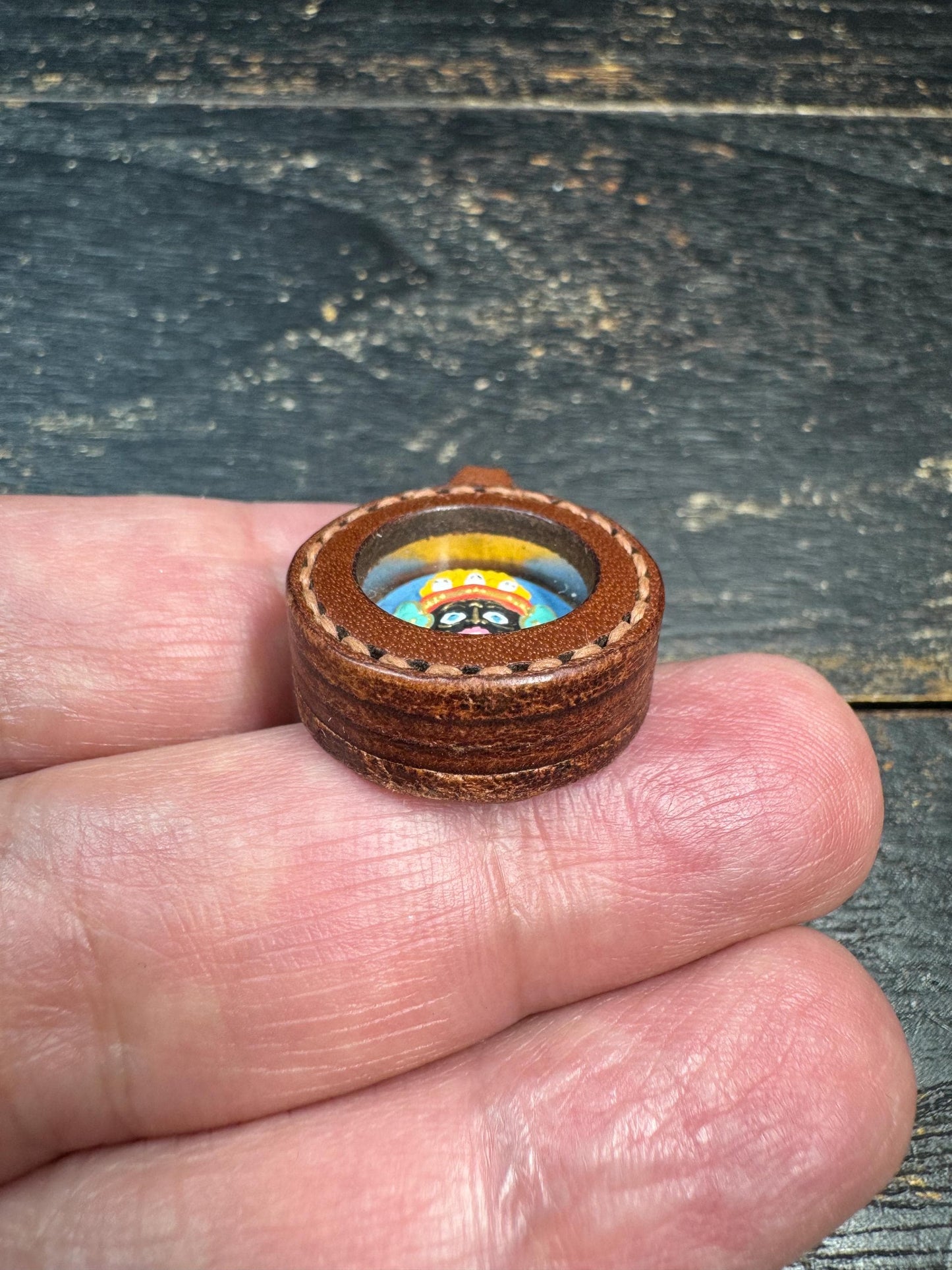 Tibetan Mahakala Mini Thangka Amulet Pendant, Hand Painted Buddhist Protector, Leather Gau Box, Protective Talisman Necklace