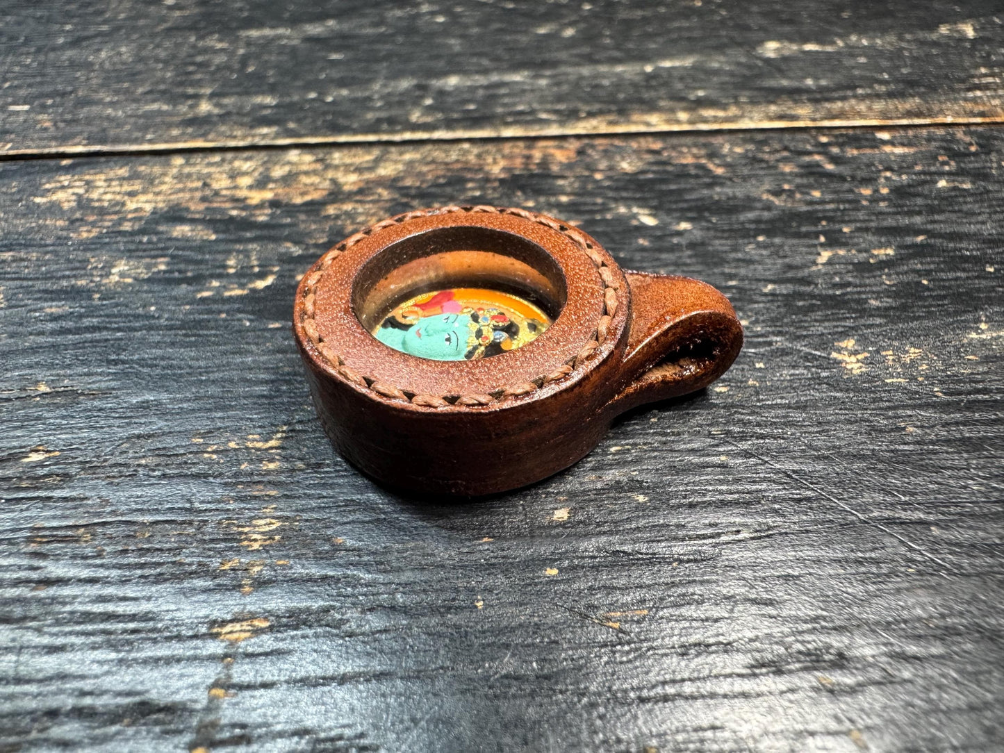 Green Tara Thangka Pendant, Tibetan Buddhist Amulet Necklace, Miniature Hand Painted Deity, Leather Framed Sacred Charm