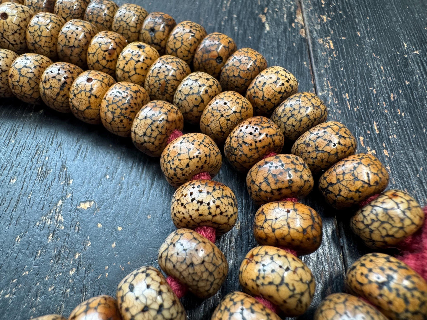 108 Bead 10mm Bodhi Seed Mala Necklace | Star Moon Bodhi Mala | Natural Patina Prayer Beads | 32 Inches | Meditation Jewelry