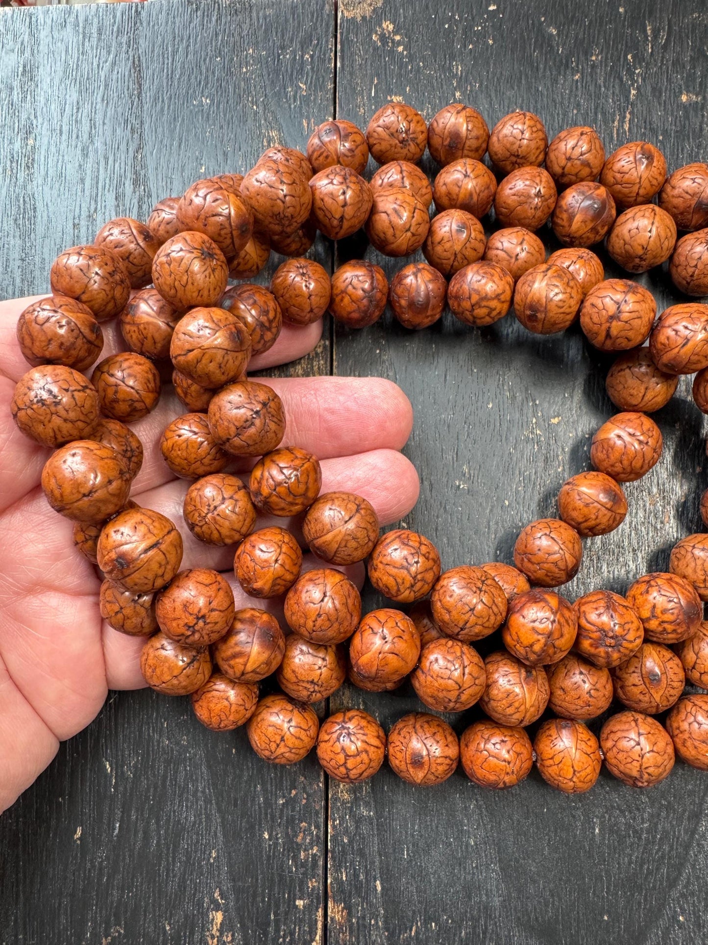 108 Bead 14mm Fengyan Bodhi Seed Mala Necklace | Large Phoenix Eye Bodhi | Natural Patina Prayer Beads | 60 Inches Long | One of a Kind