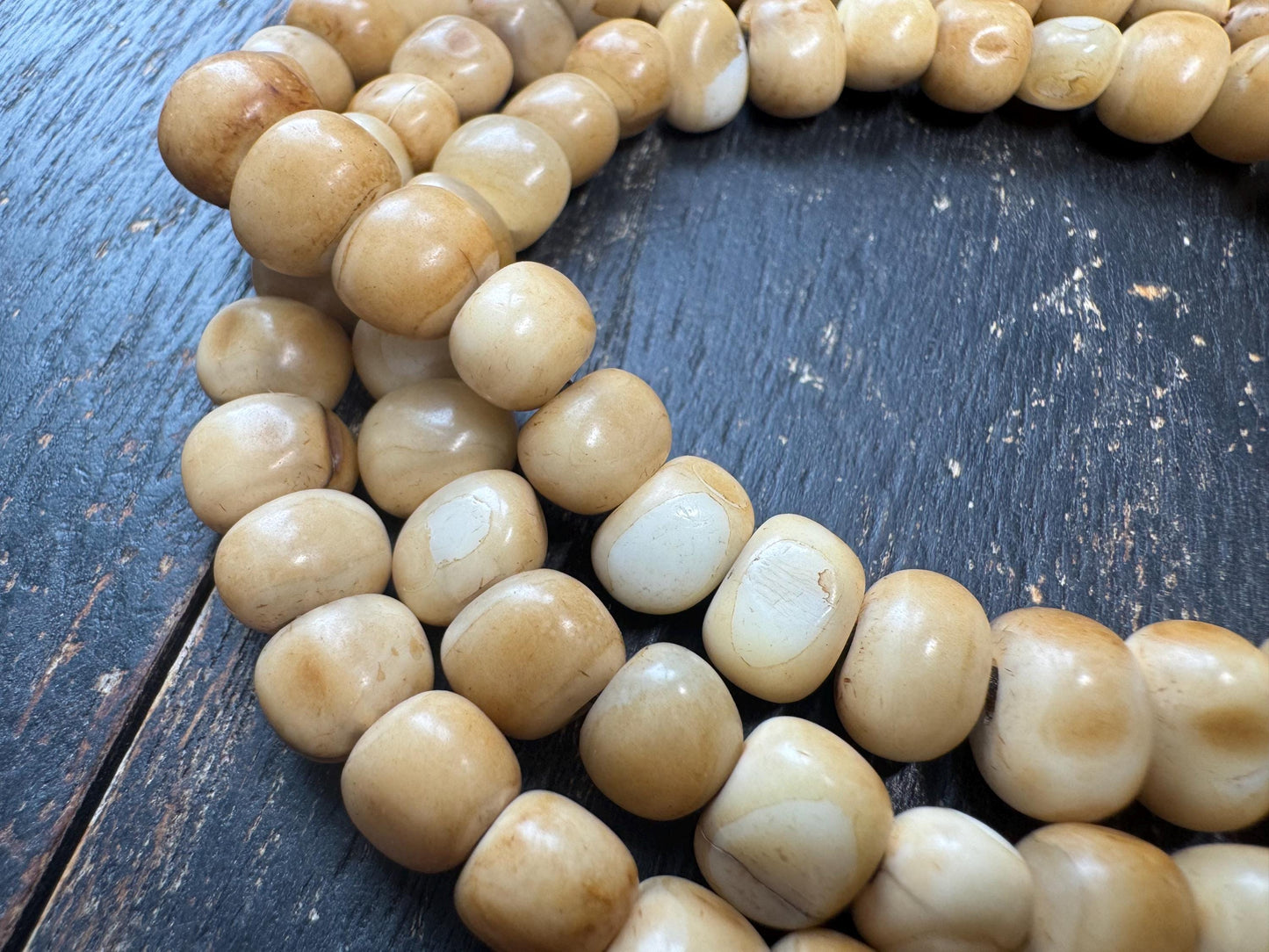 108 Bead Natural Organic Mala Necklace – Aged Patina Prayer Beads, Hand-Strung, 28 Inches