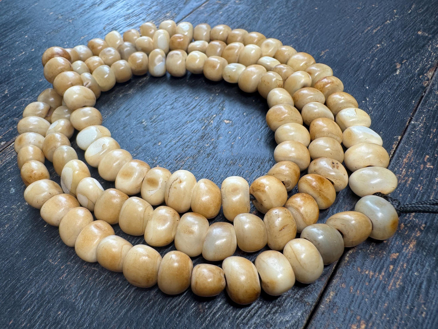 108 Bead Natural Organic Mala Necklace – Aged Patina Prayer Beads, Hand-Strung, 28 Inches