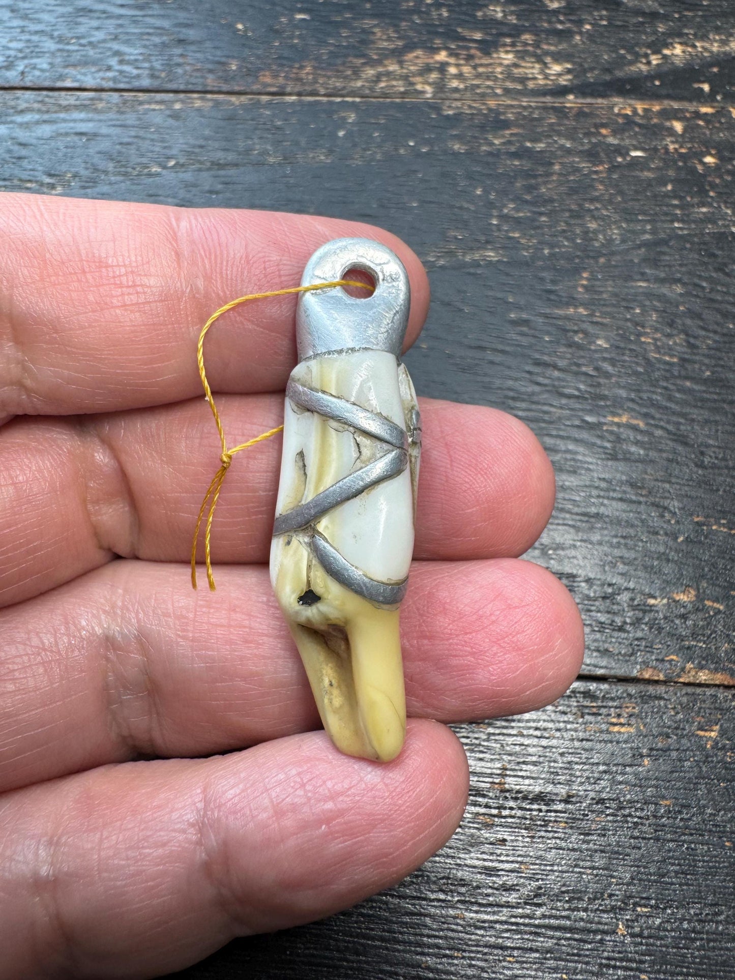 Vintage Organic Pendant with Metal Wrap – Aged Patina Amulet, Handcrafted Tribal Style Charm