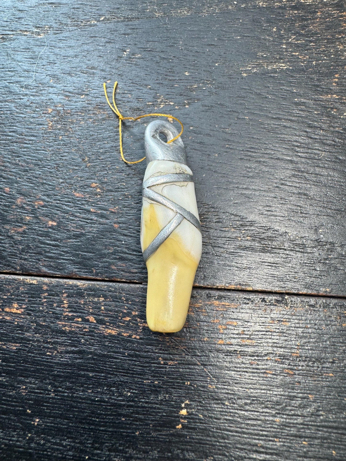 Vintage Organic Pendant with Metal Wrap – Aged Patina Amulet, Handcrafted Tribal Style Charm