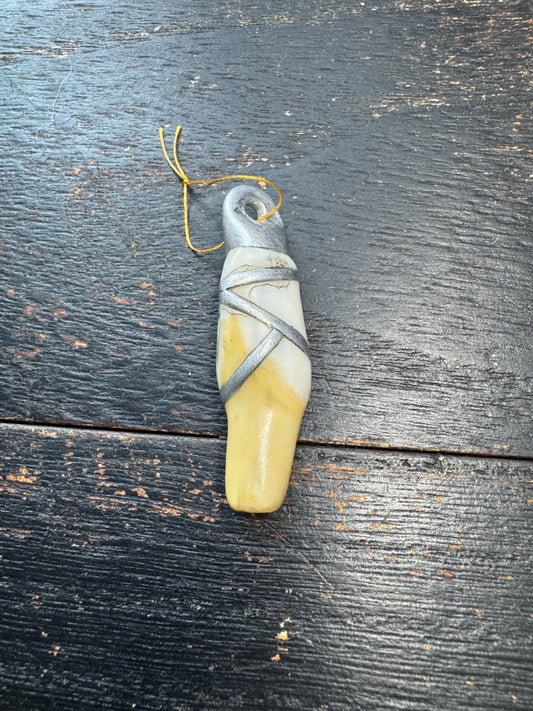 Vintage Organic Pendant with Metal Wrap – Aged Patina Amulet, Handcrafted Tribal Style Charm