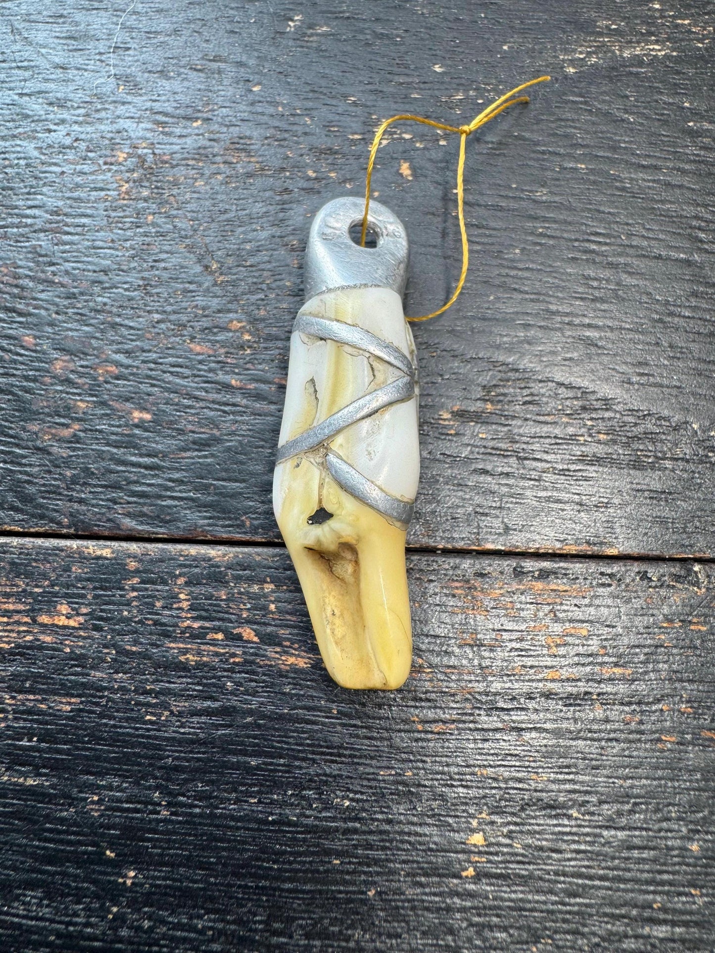Vintage Organic Pendant with Metal Wrap – Aged Patina Amulet, Handcrafted Tribal Style Charm