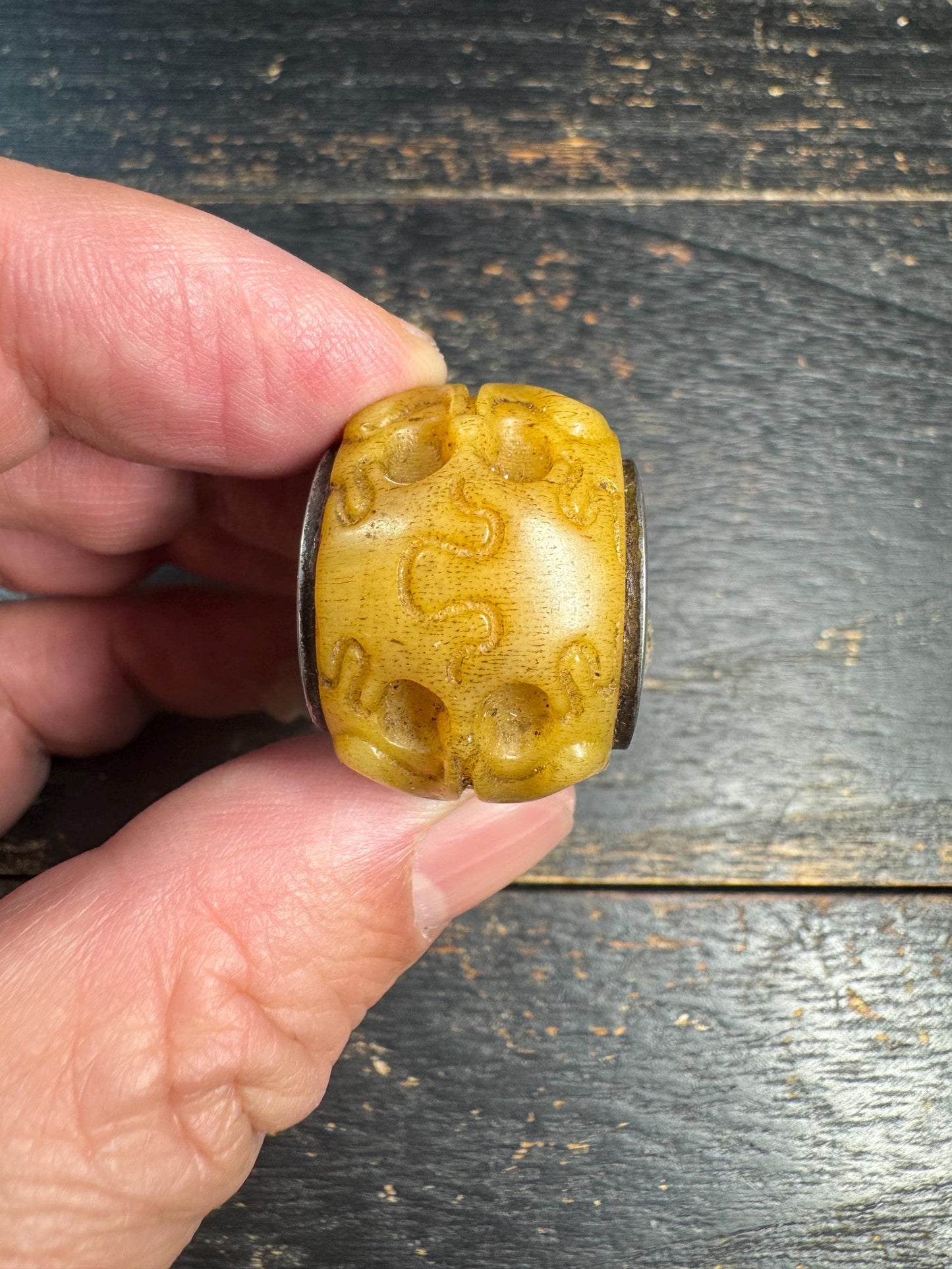 Tibetan Yak Bone Citipati Guru Bead | Hand-Carved Skull Mala Center Bead | Nepal Buddhist Bone Carving | Rare Himalayan Prayer Bead