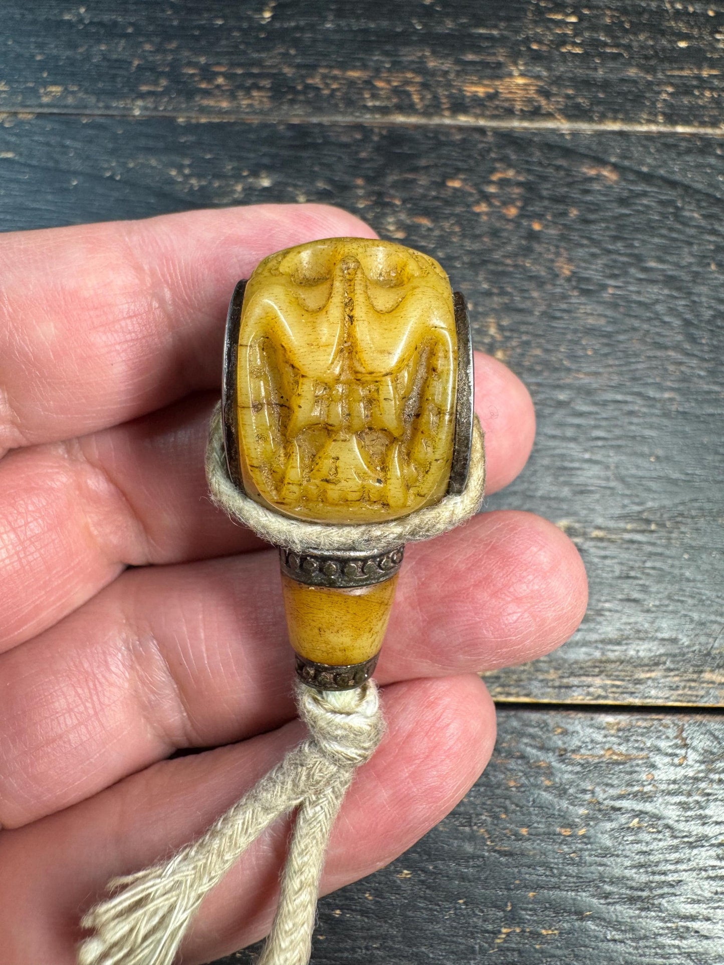 Tibetan Yak Bone Citipati Guru Bead | Hand-Carved Skull Mala Center Bead | Nepal Buddhist Bone Carving | Rare Himalayan Prayer Bead